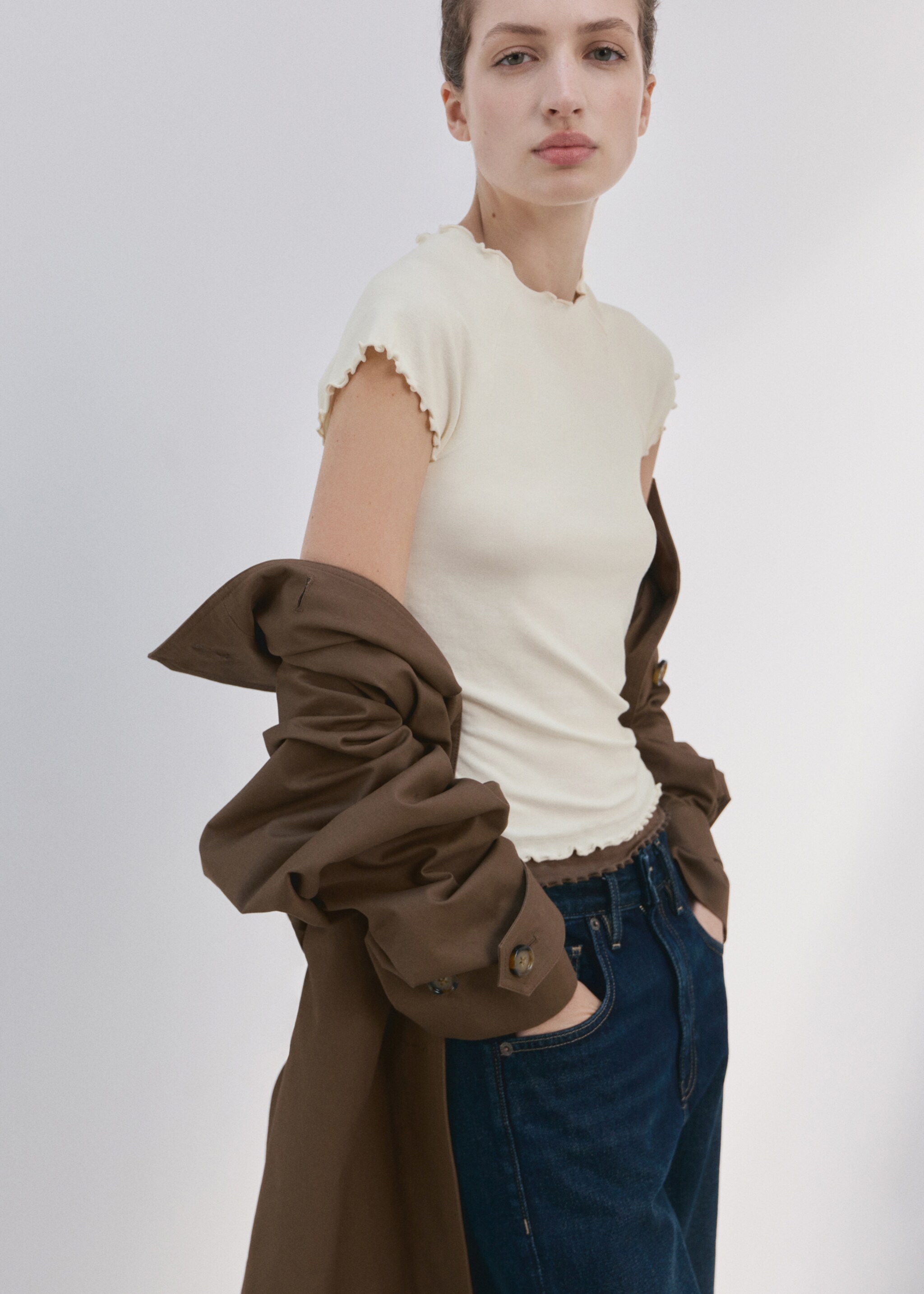 Комбинированная футболка - Средний план, Экрю. Ref: 27074079-00.