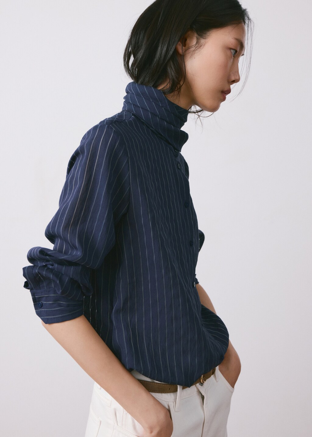 Striped blouse with tie neck collar - image 4
