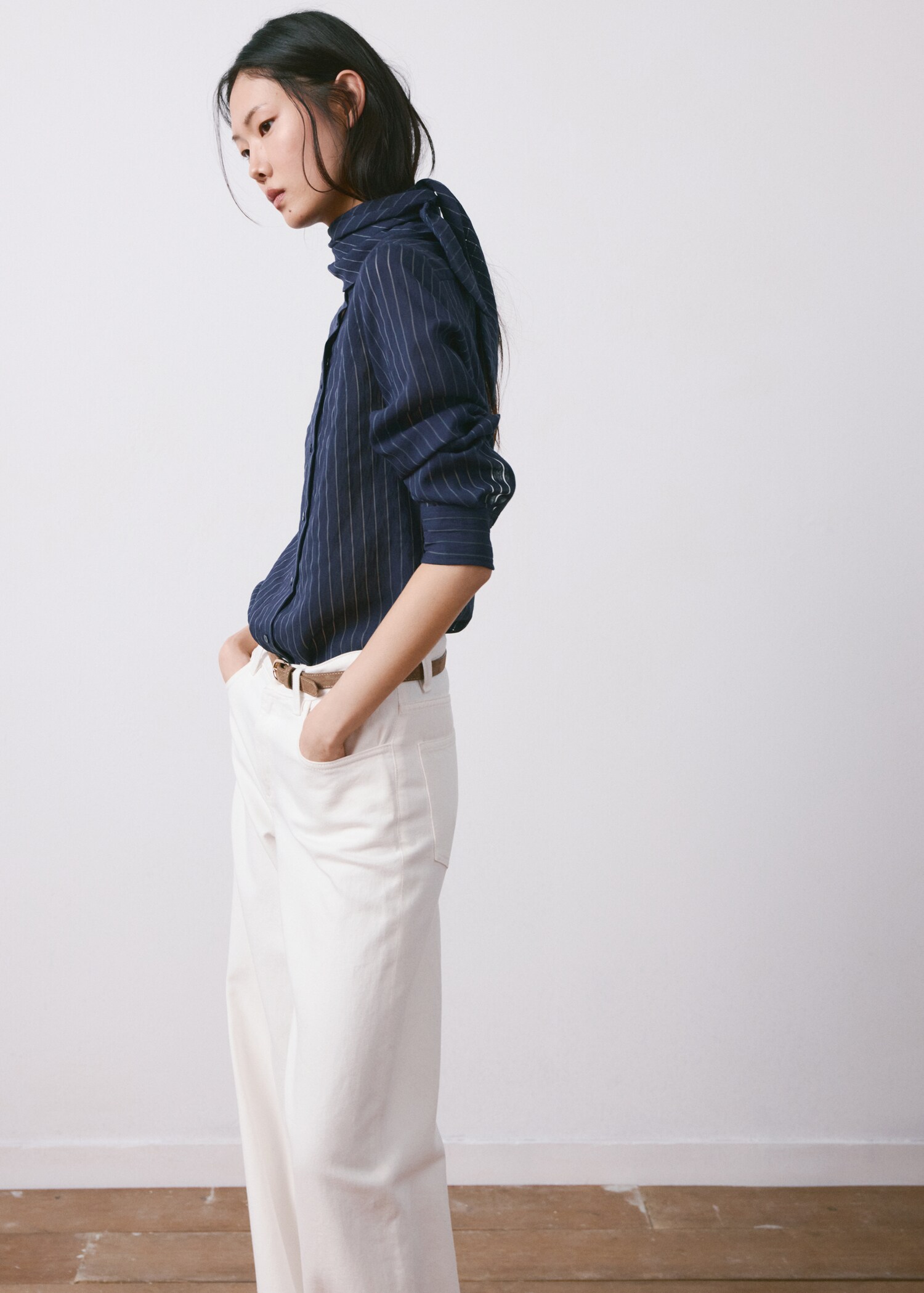 Striped blouse with bow tie neck - Details of the article 2