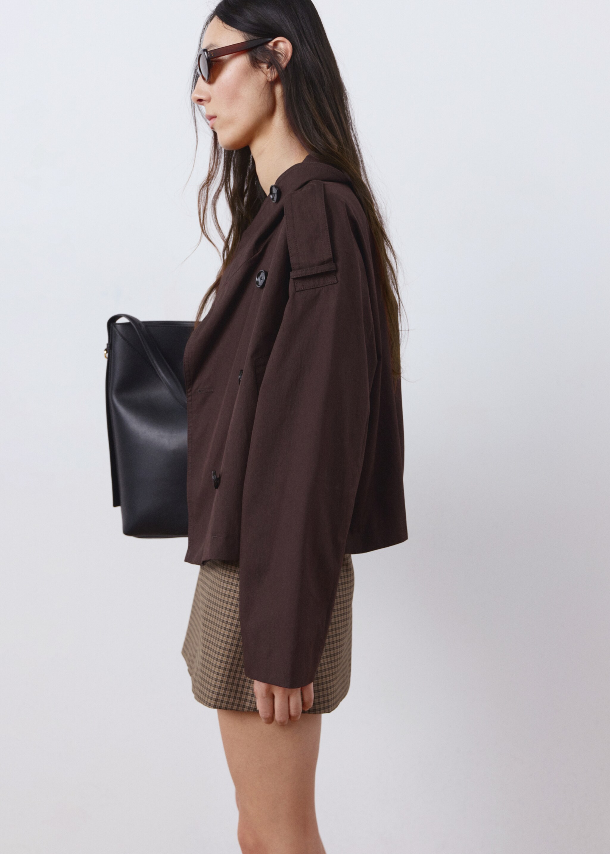 Short houndstooth skirt - Medium plane, Brown. Ref: 27074087-00.