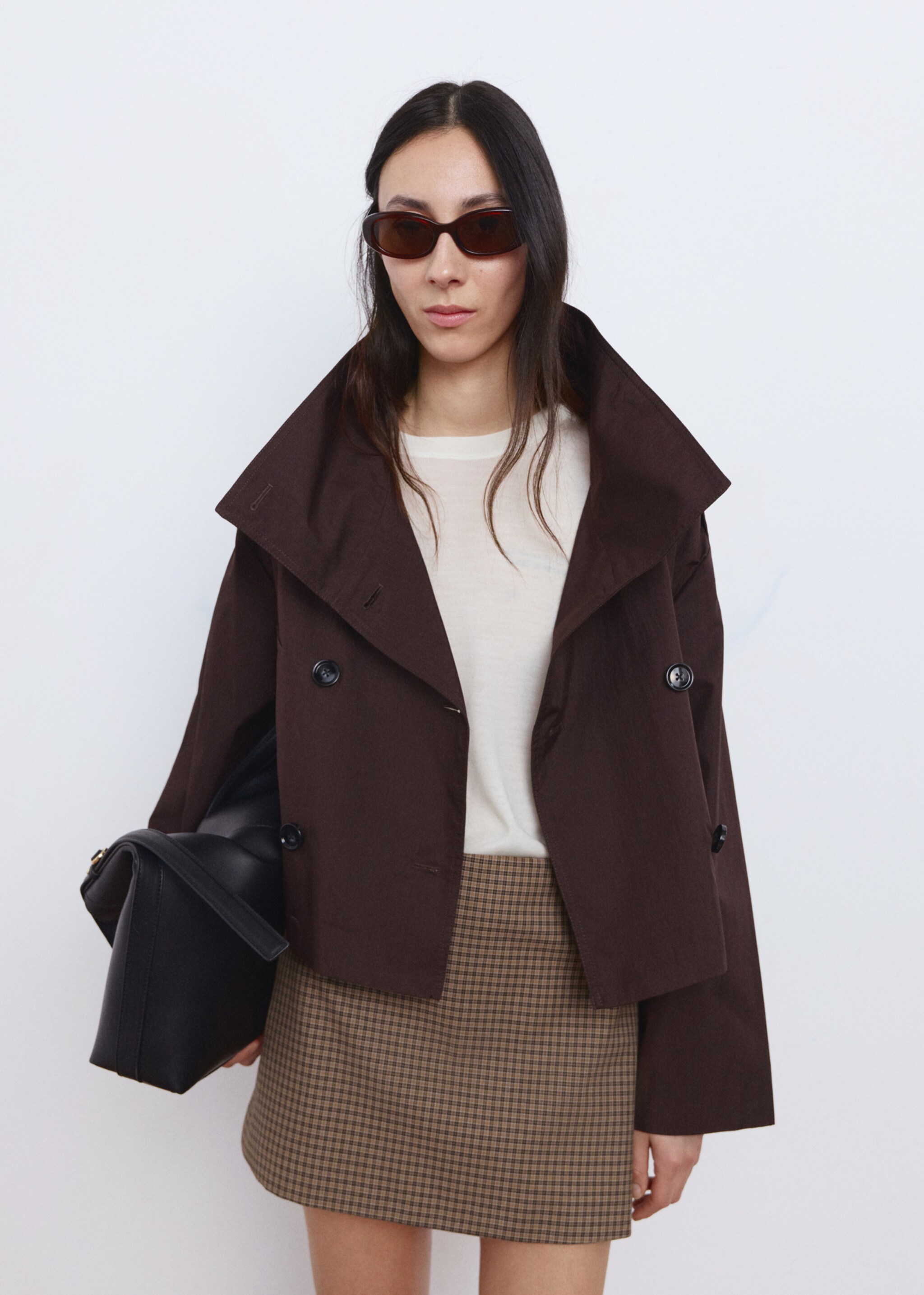 Short houndstooth skirt - Details of the article 2, Brown. Ref: 27074087-00.