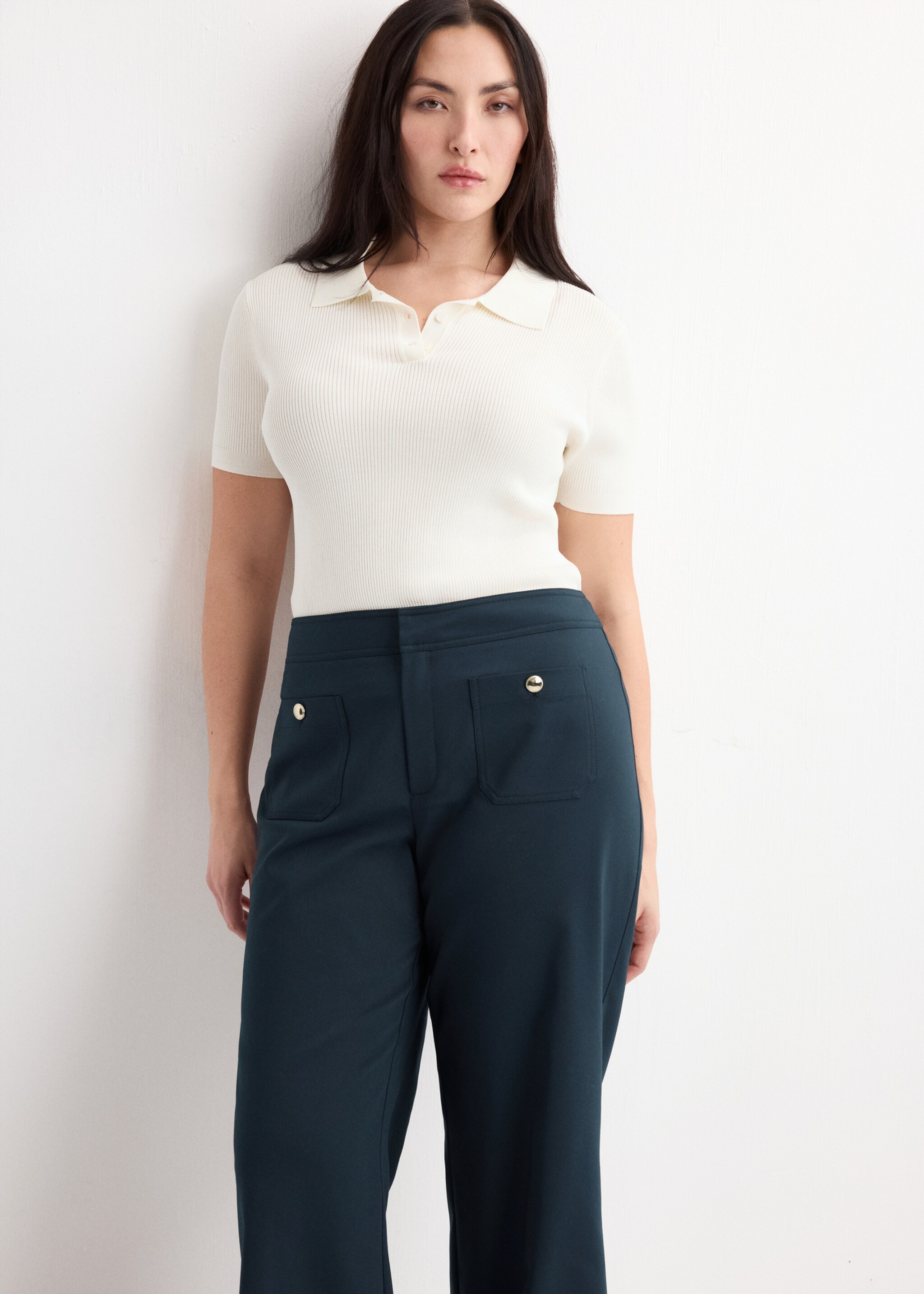 Straight trousers with jewel buttons - Details of the article 5, Navy. Ref: 27074094-00.