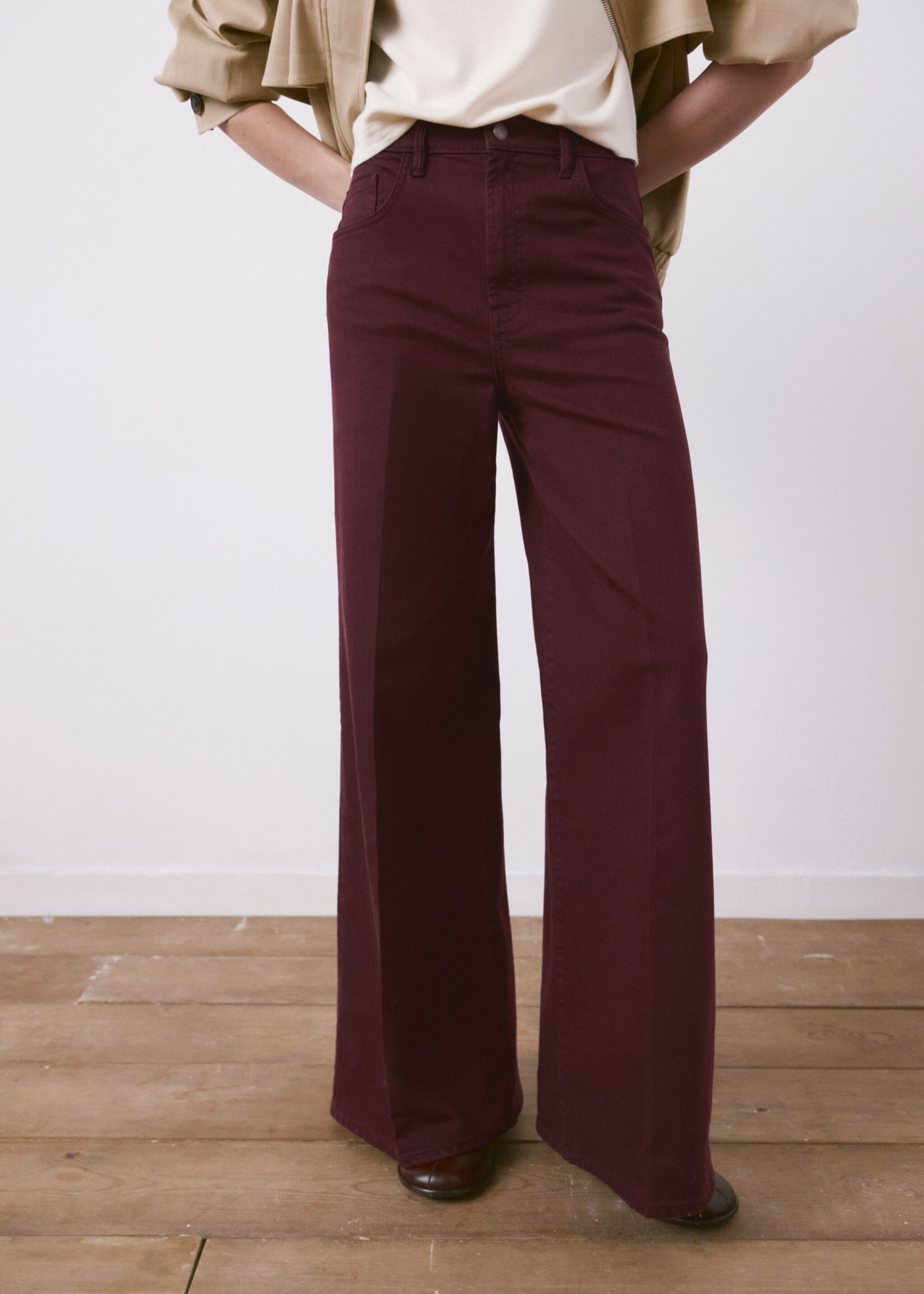 High-waisted wide leg jeans - Medium plane, Wine. Ref: 27074096-00.