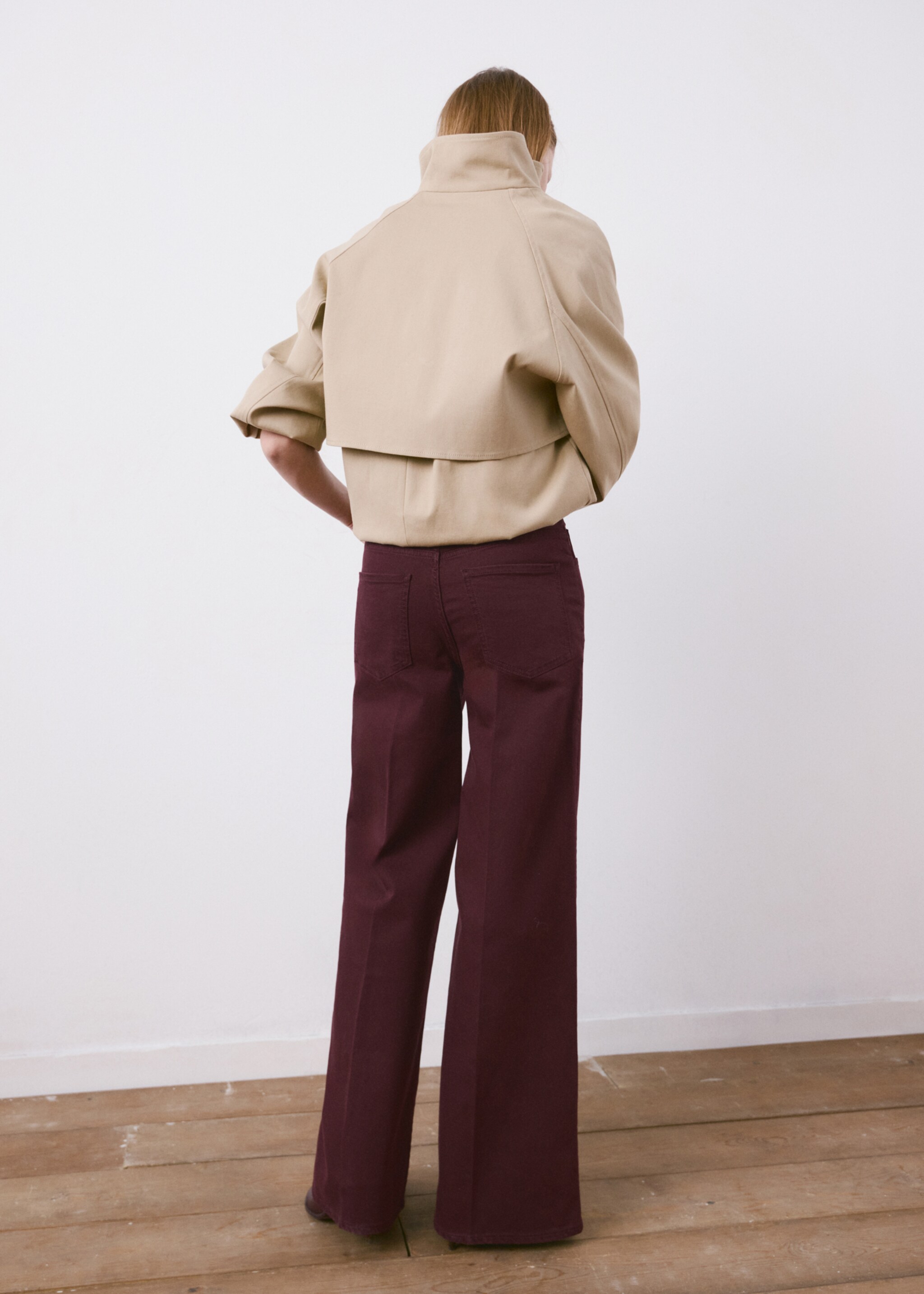 High-waisted wide leg jeans - Reverse of the article, Wine. Ref: 27074096-00.