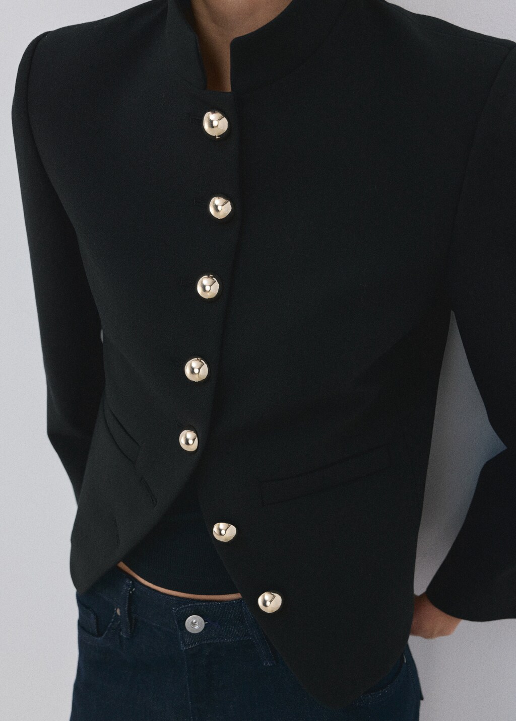 Jacket with jewel-button strip collar - image 3