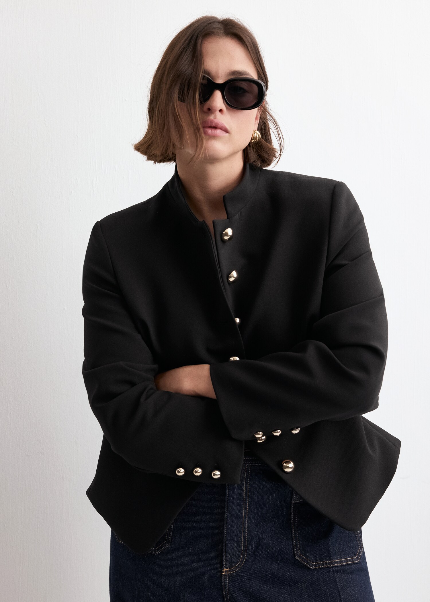 Jacket with jewel-button strip collar - Details of the article 5