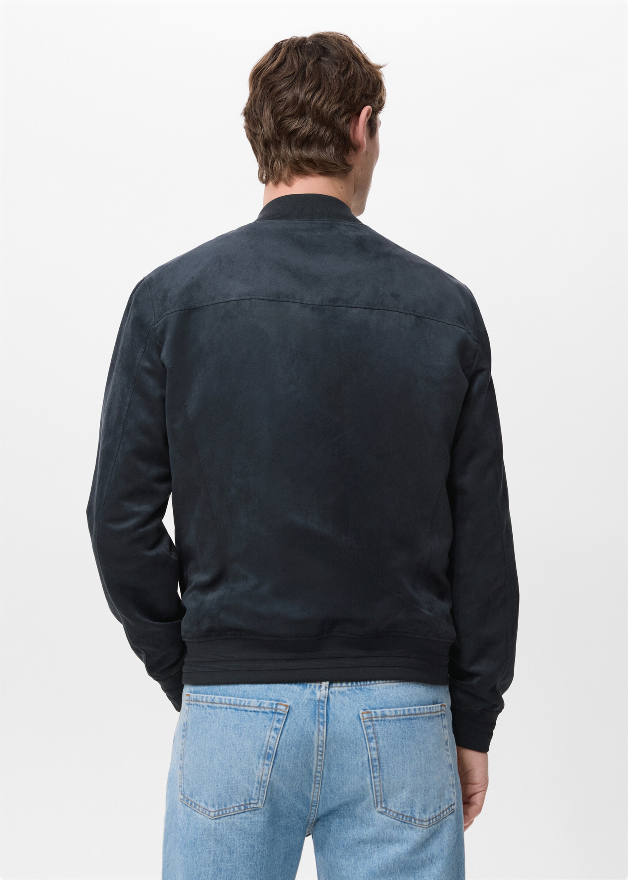 سترة بومبر بتأثير الجلد المدبوغ - الجهة الخلفية للمنتج, أزرق غامق. Ref: 27074404-00.