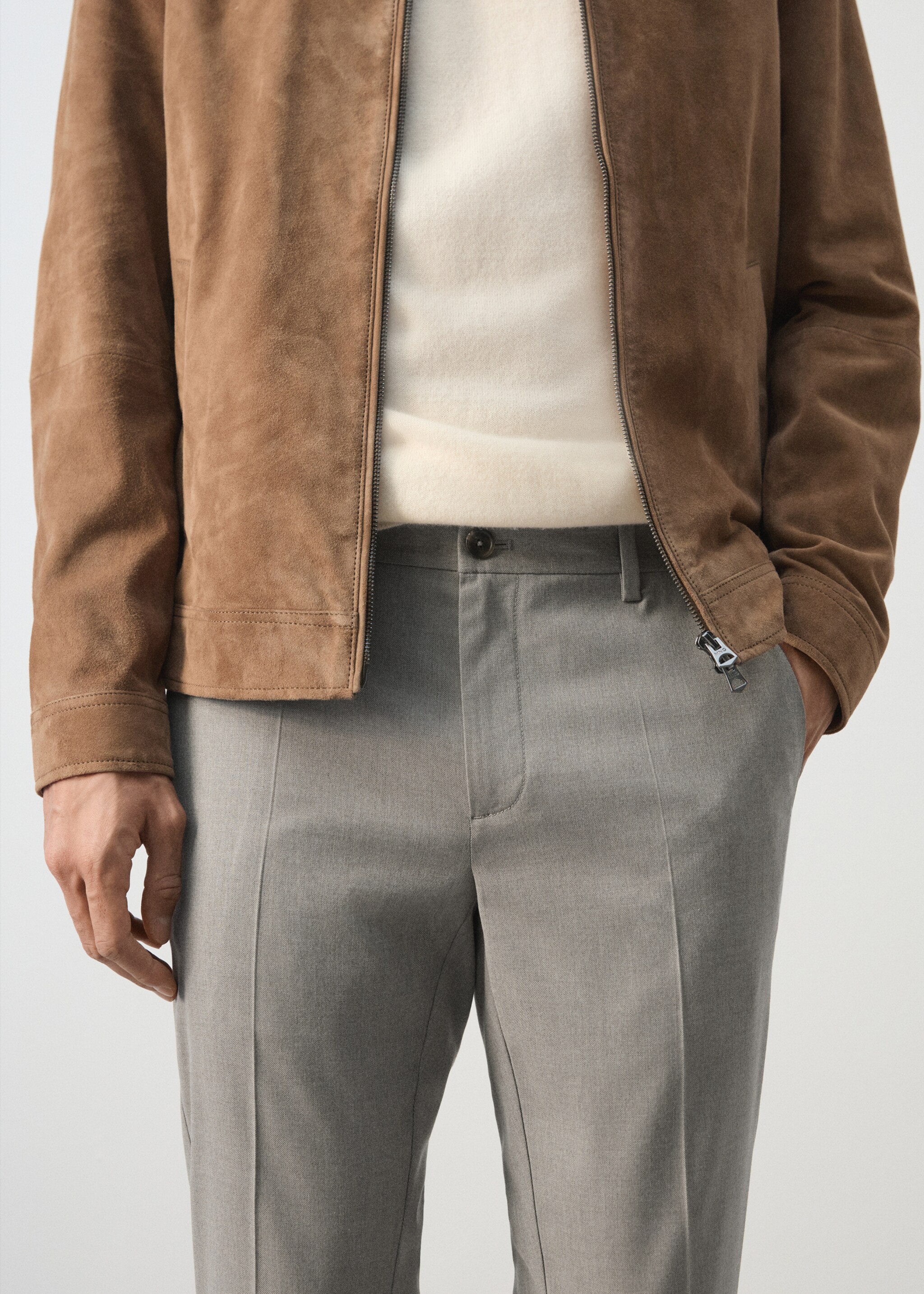 Slim-fit trousers with elastic waist - Details of the article 1, Beige. Ref: 27074408-00.