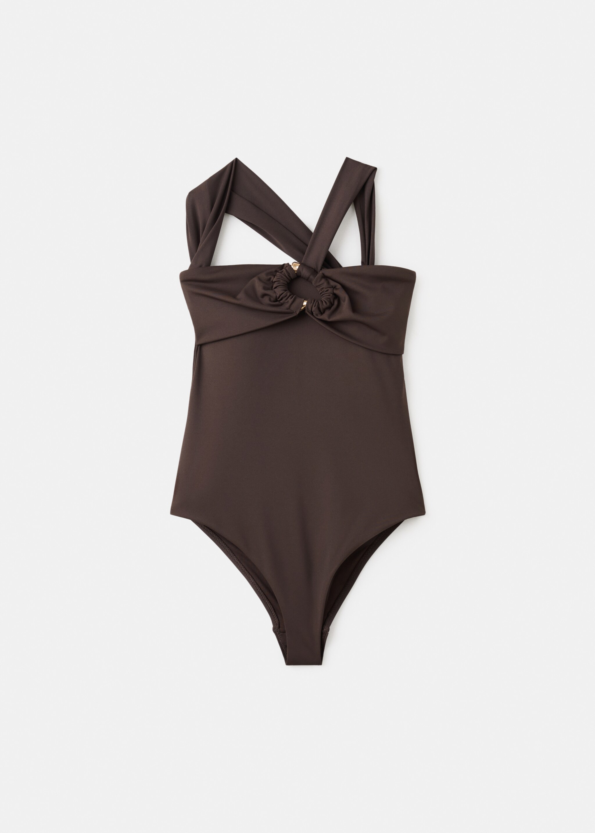 Asymmetrical swimsuit with hoop - Article without model, Brown. Ref: 27074411-00.
