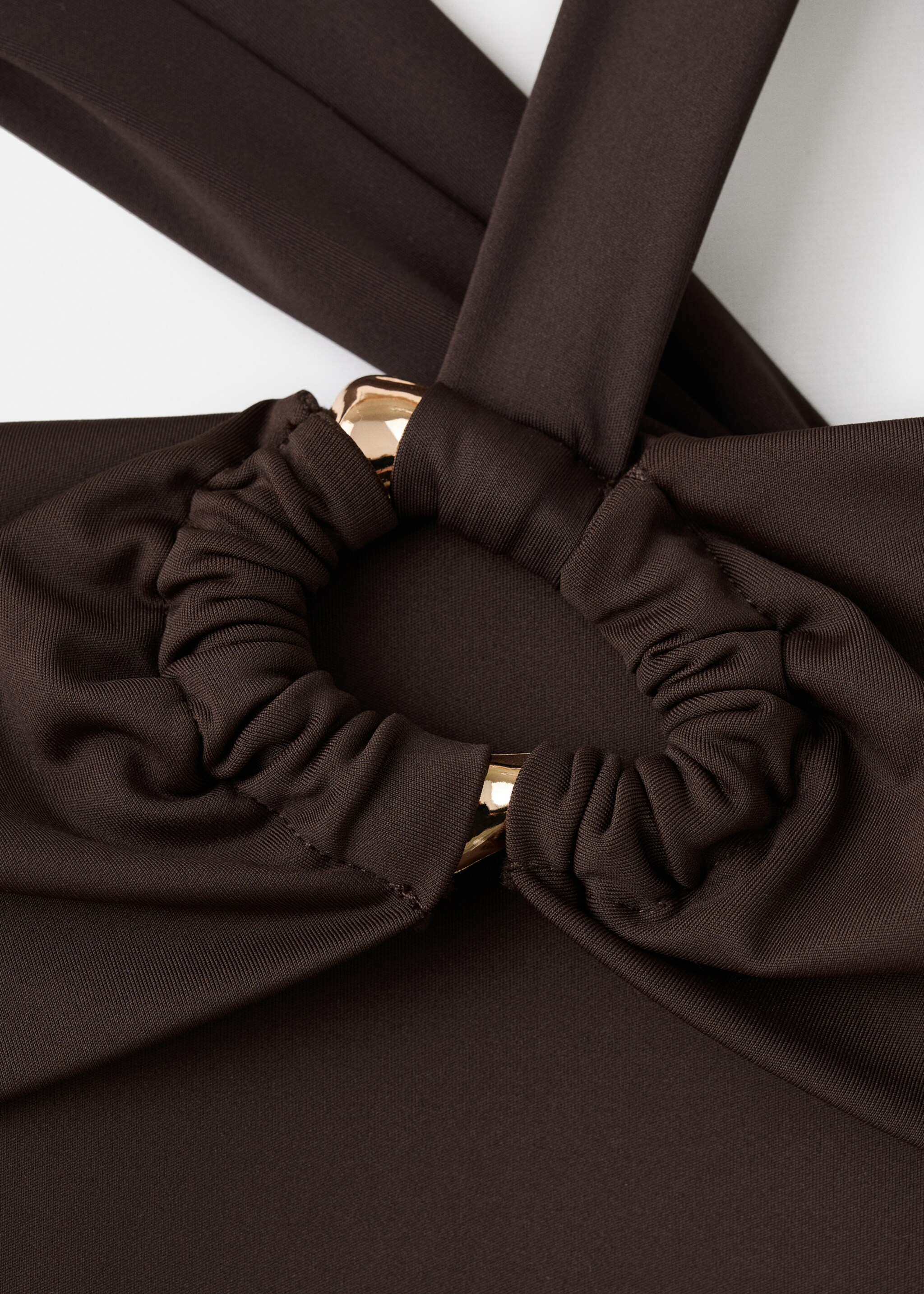 Asymmetrical swimsuit with hoop - Details of the article 8, Brown. Ref: 27074411-00.