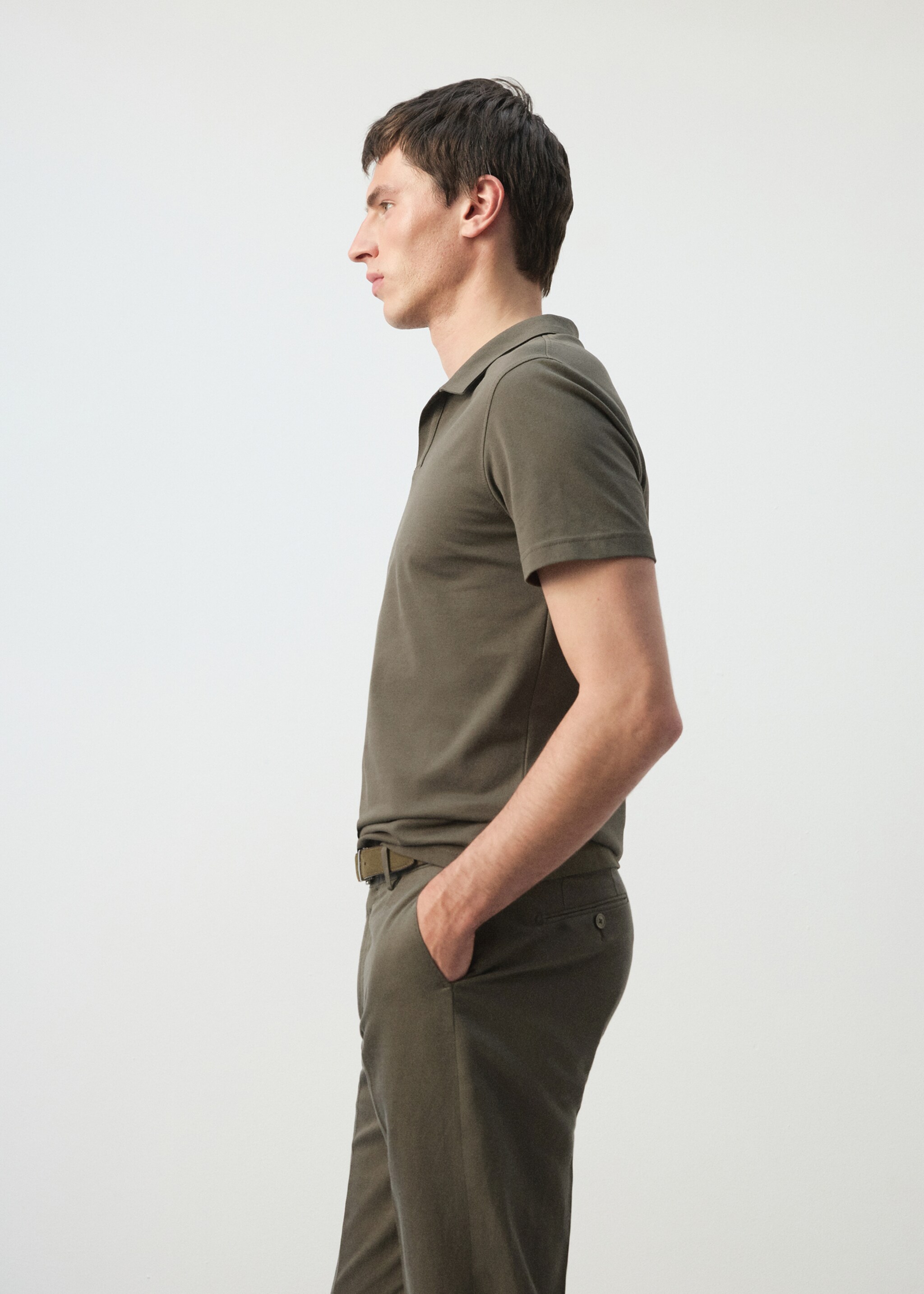 Slim fit piqué polo - Details of the article 2, Dark Green. Ref: 27074430-00.