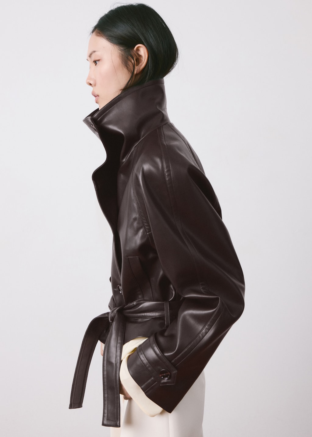 Faux-leather jacket with maxi lapels - image 3