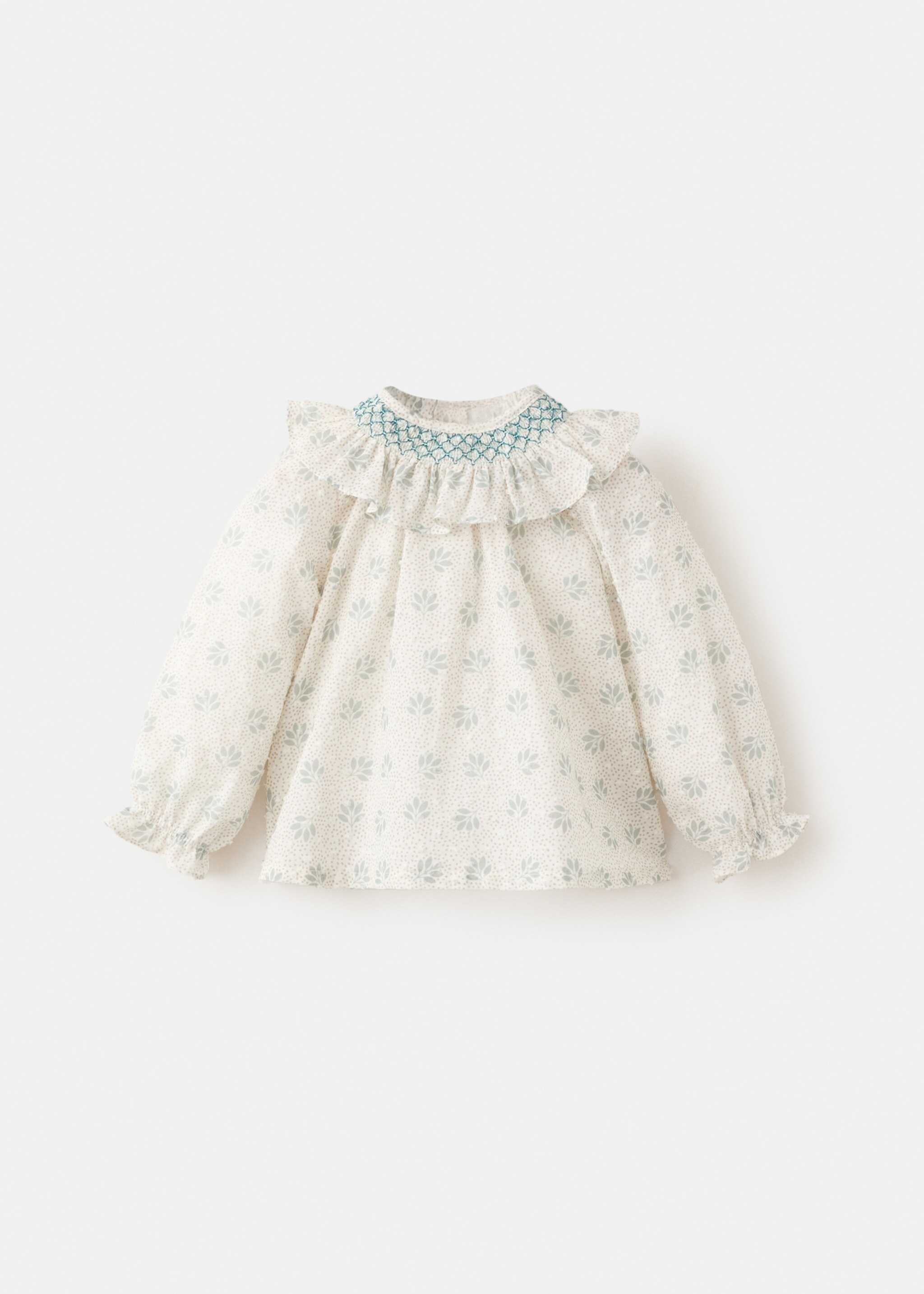 Embroidered babydoll-collar blouse - Article without model, Off White. Ref: 27074438-00.