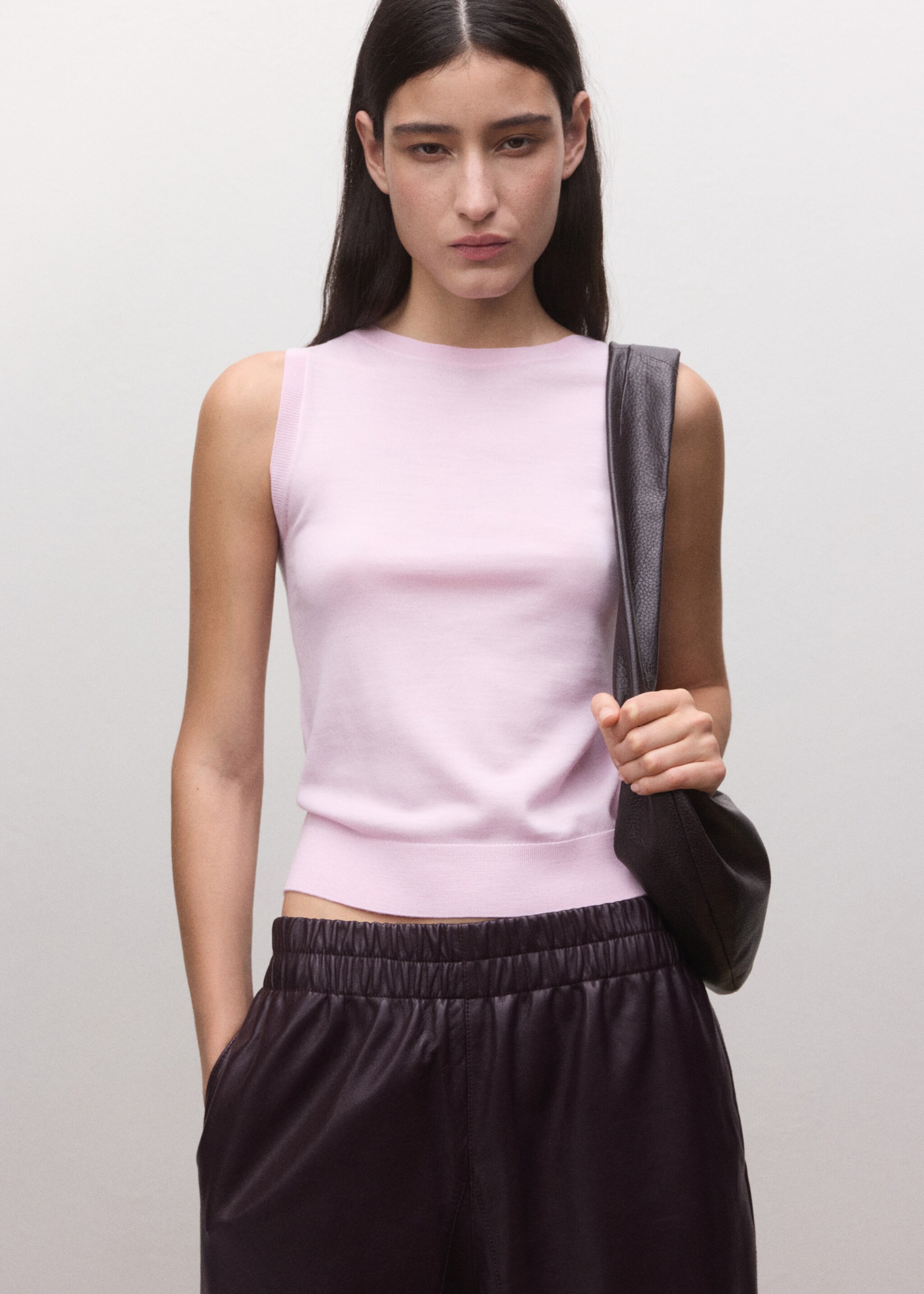 Fitted top in 100% wool - Medium plane, Pink. Ref: 27074440-00.