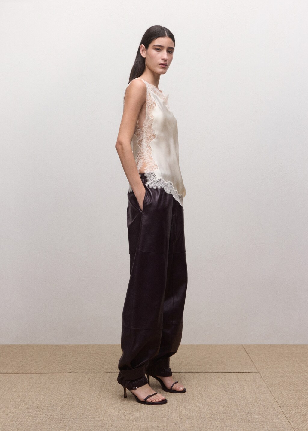 Mango Asymmetric satin lace top