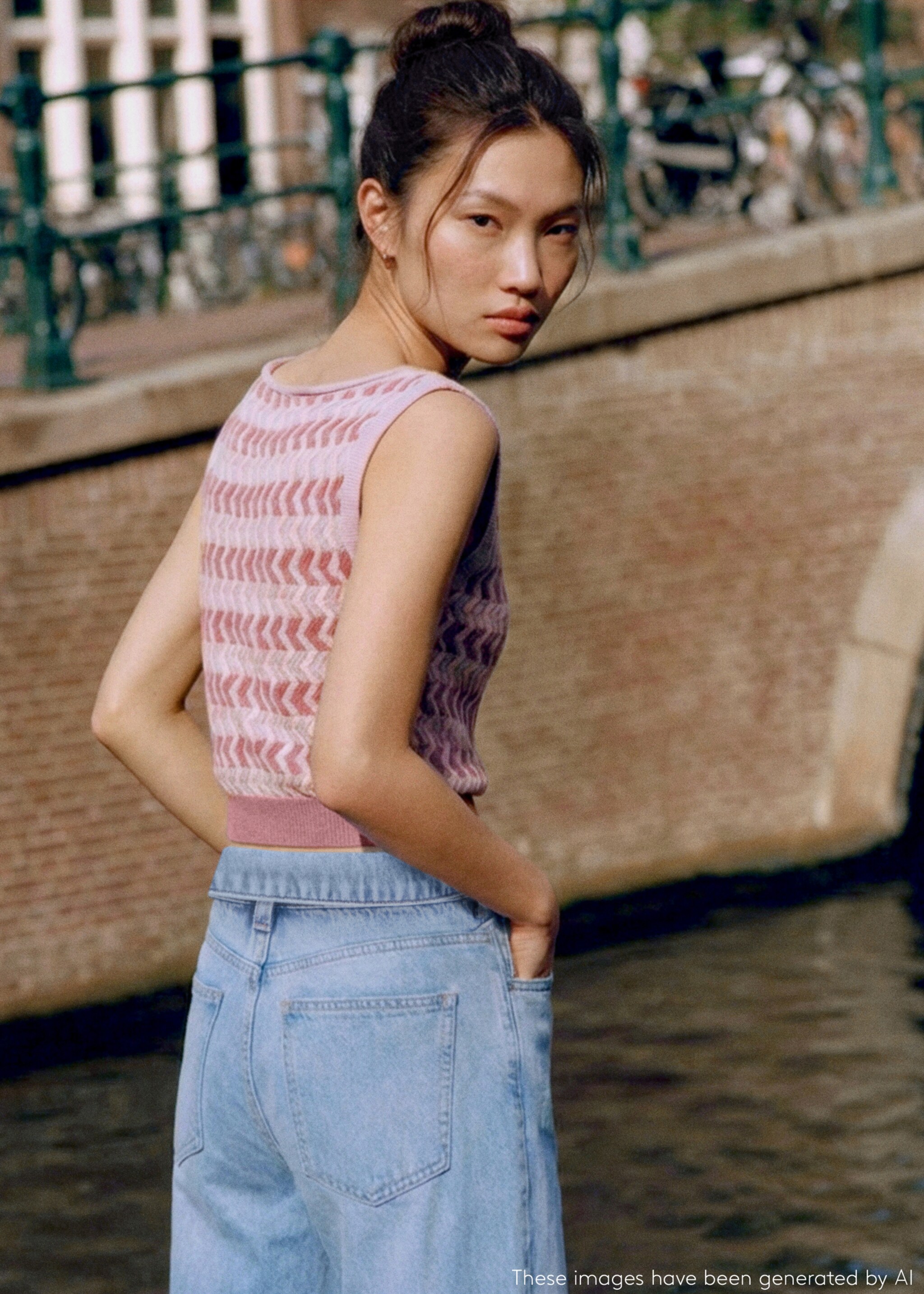 Mixed colour knitted top - Details of the article 5, Pink. Ref: 27074771-00.