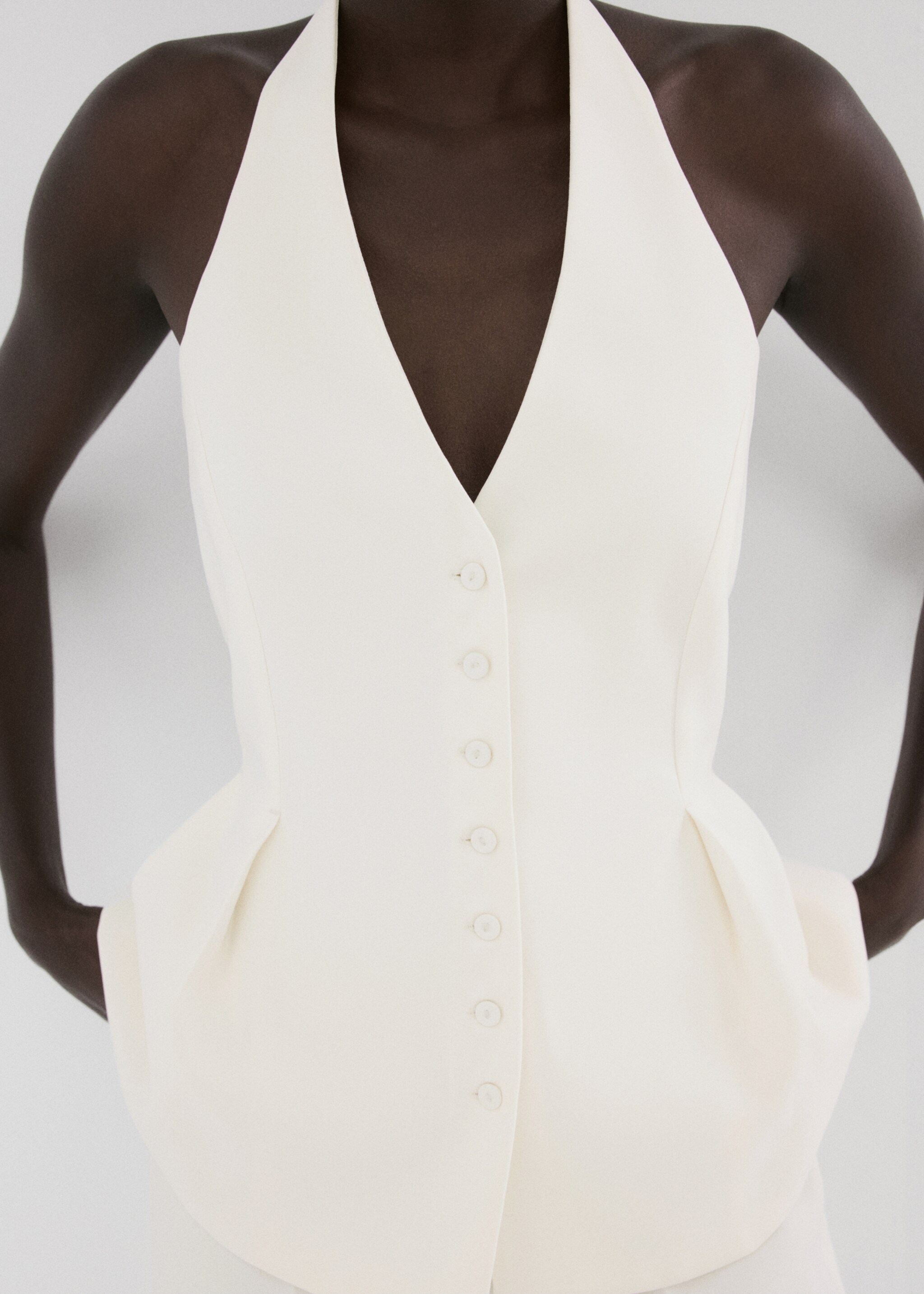 Peplum top with halter neck - Medium plane, Vanilla. Ref: 27074775-00.