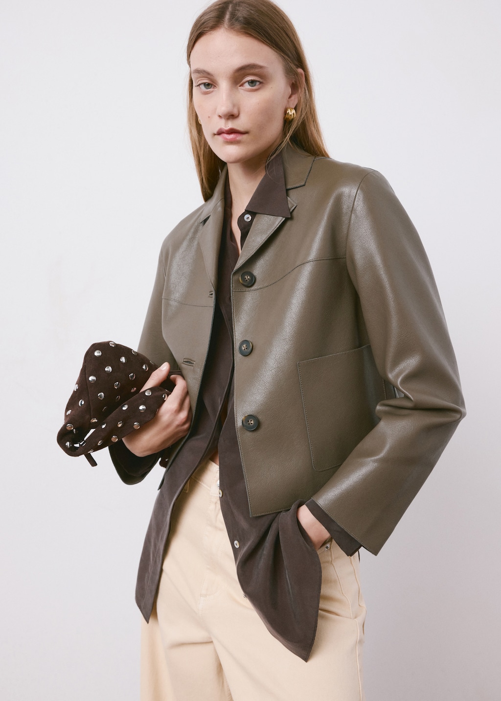 Faux-leather jacket with pockets