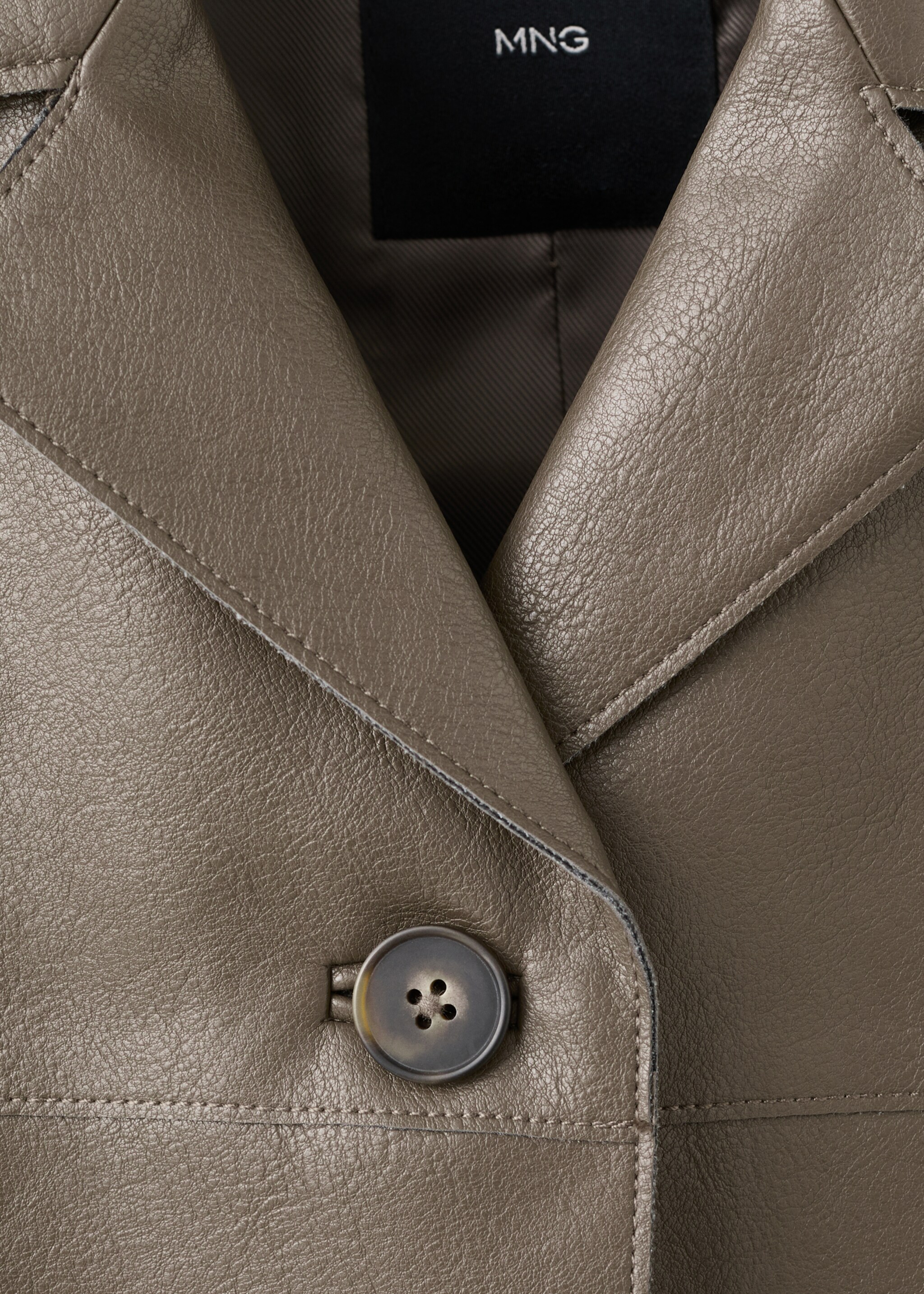 Faux-leather jacket with pockets - Details of the article 8, Olive Green. Ref: 27074780-00.