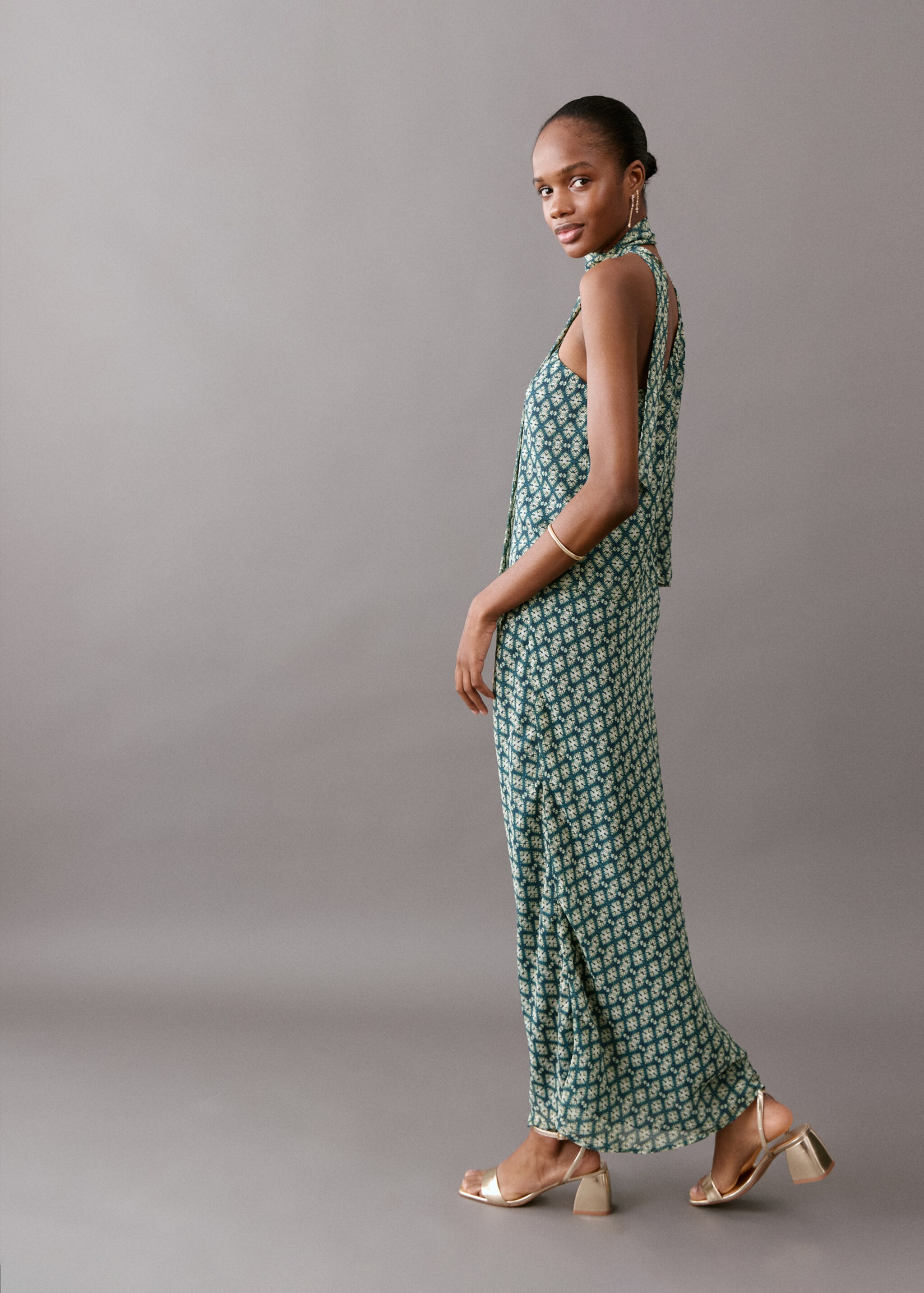 Jupe fluide imprimée - Plan moyen, Bleu pétrole. Ref: 27075811-00.