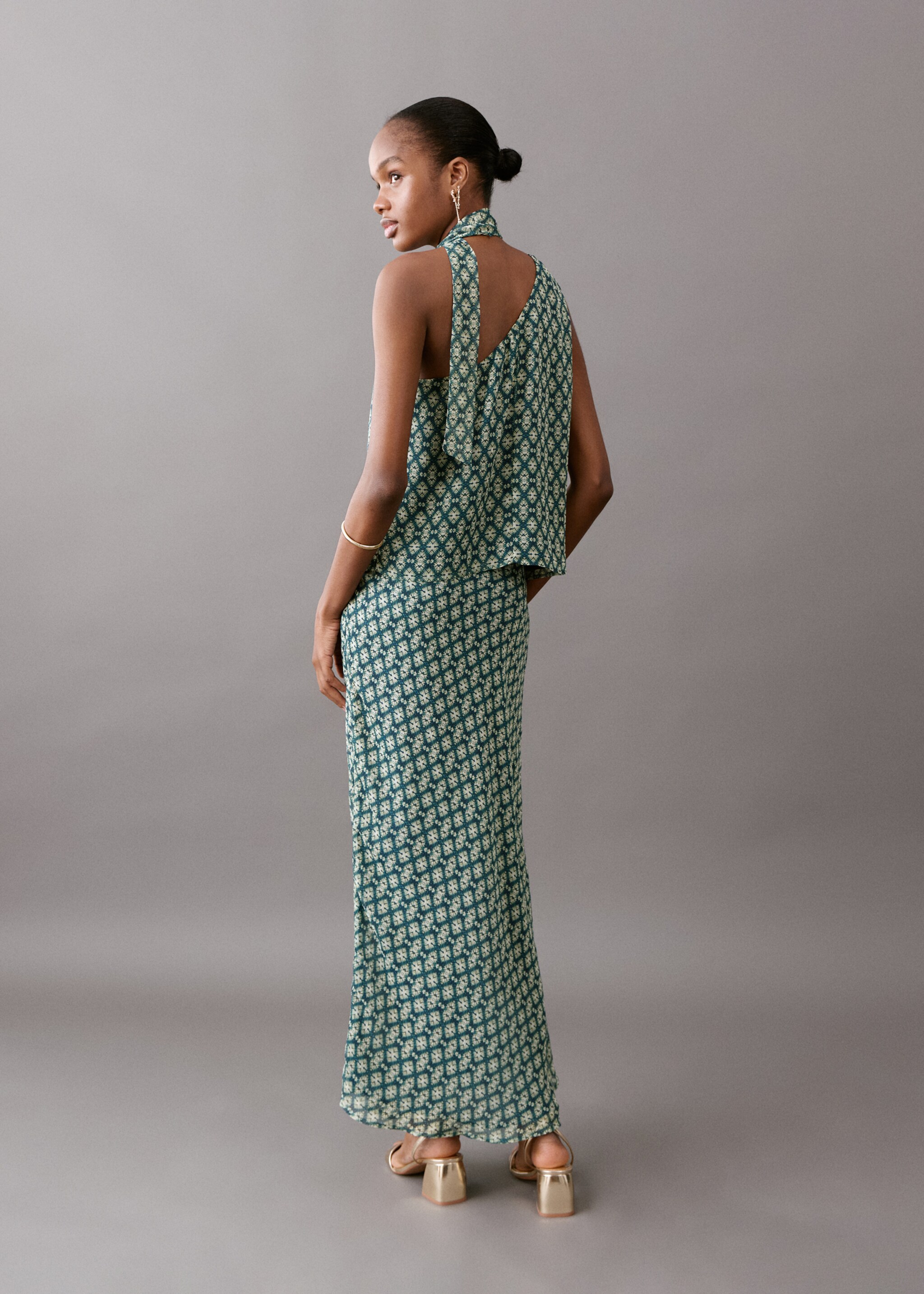 Jupe fluide imprimée - Verso de l’article, Bleu pétrole. Ref: 27075811-00.