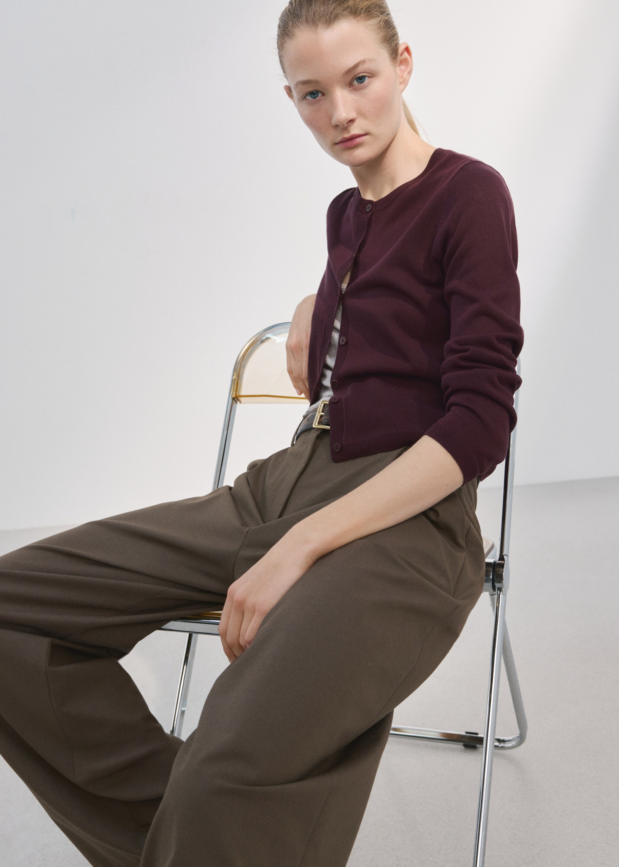 Fine-knit straight-fit cardigan - Details of the article 2, Sky Blue. Ref: 27075819-00.