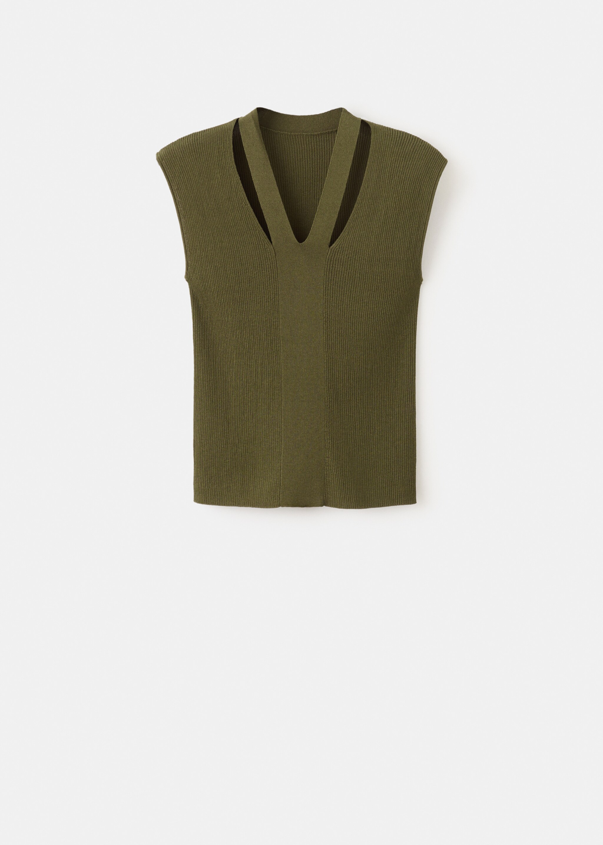 Fine knit top combined neckline - Article without model, Khaki. Ref: 27075823-00.