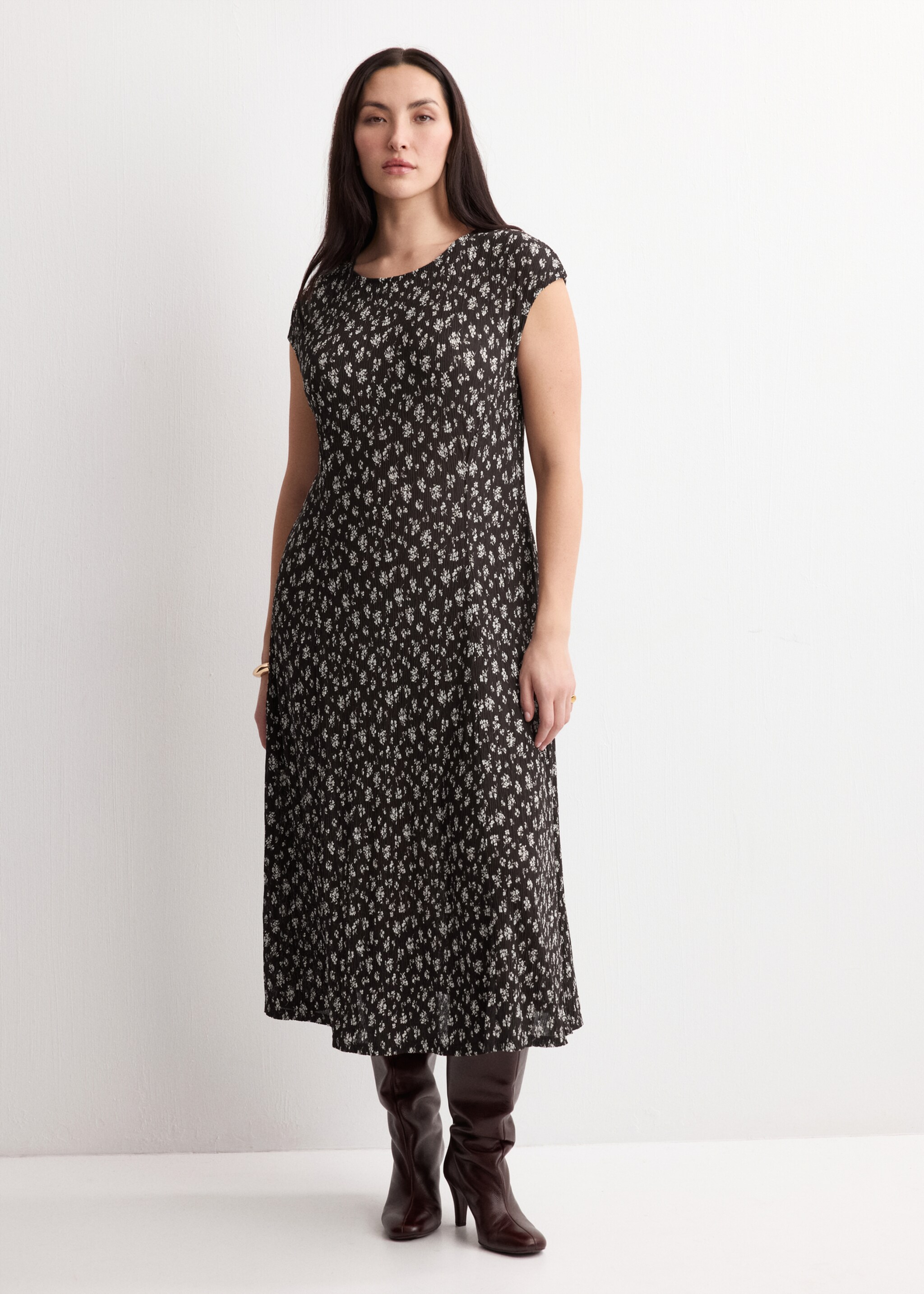 Floral-print midi-dress - Details of the article 3, Brown. Ref: 27075824-00.