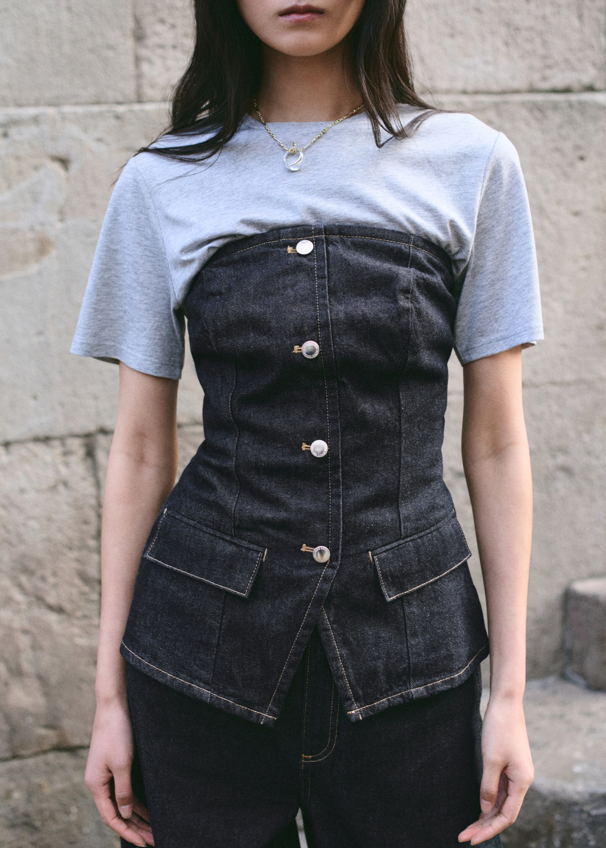 Strapless denim top - Medium plane, Open Blue. Ref: 27075825-00.