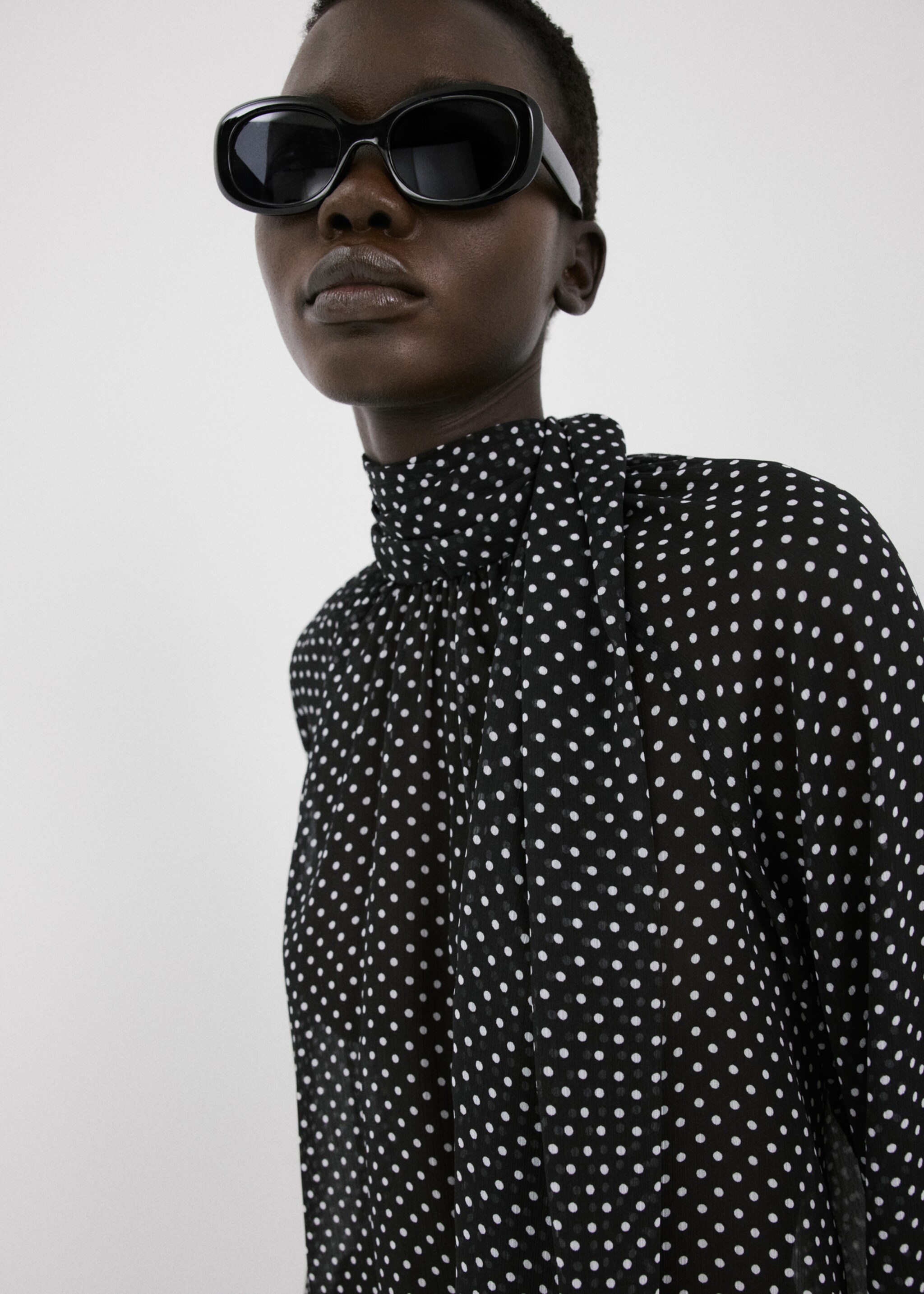 Polka dot high-neck blouse - Details of the article 1, Black. Ref: 27075827-00.