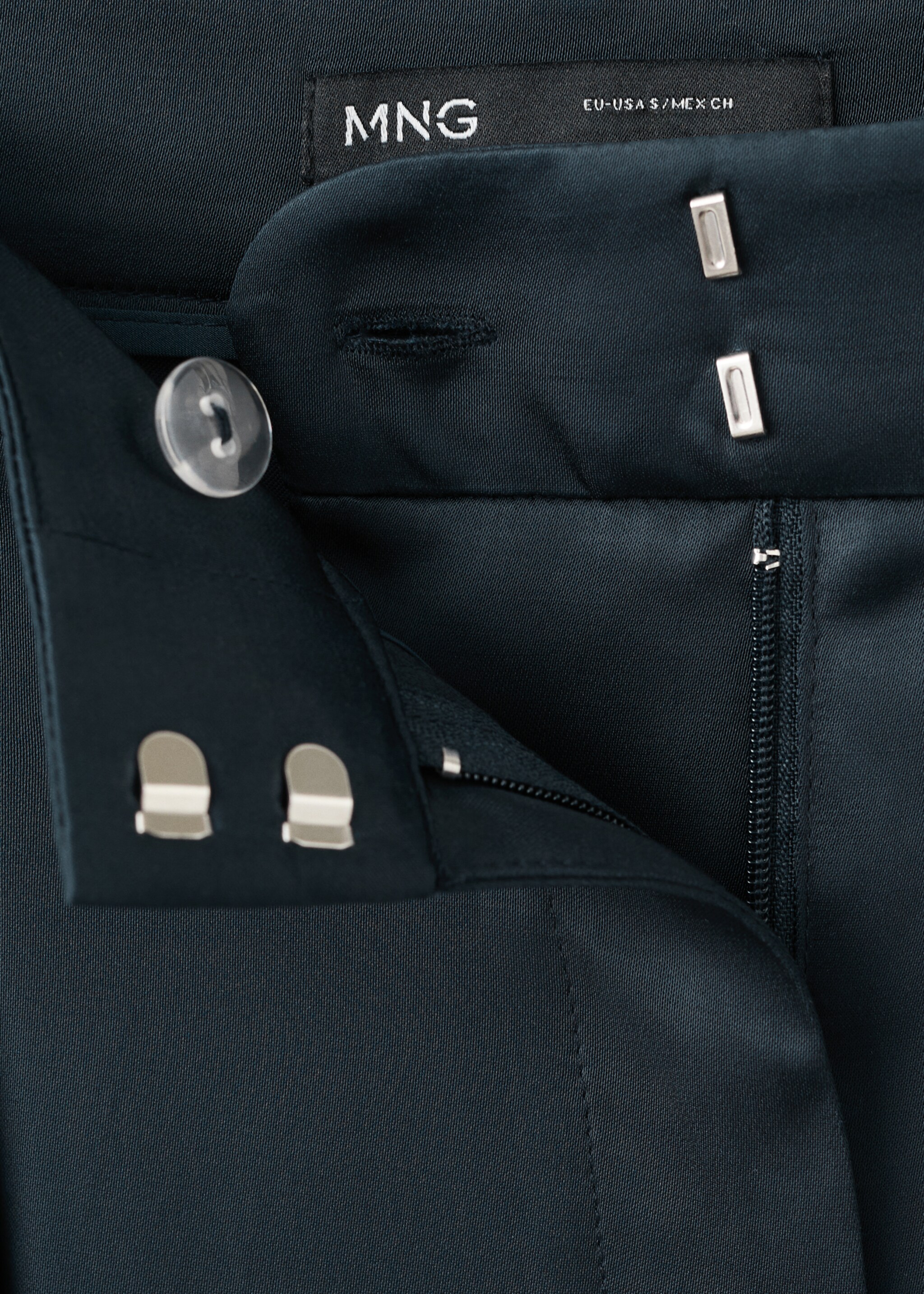 Satin straight-fit trousers - Details of the article 8, Blue. Ref: 27075836-00.