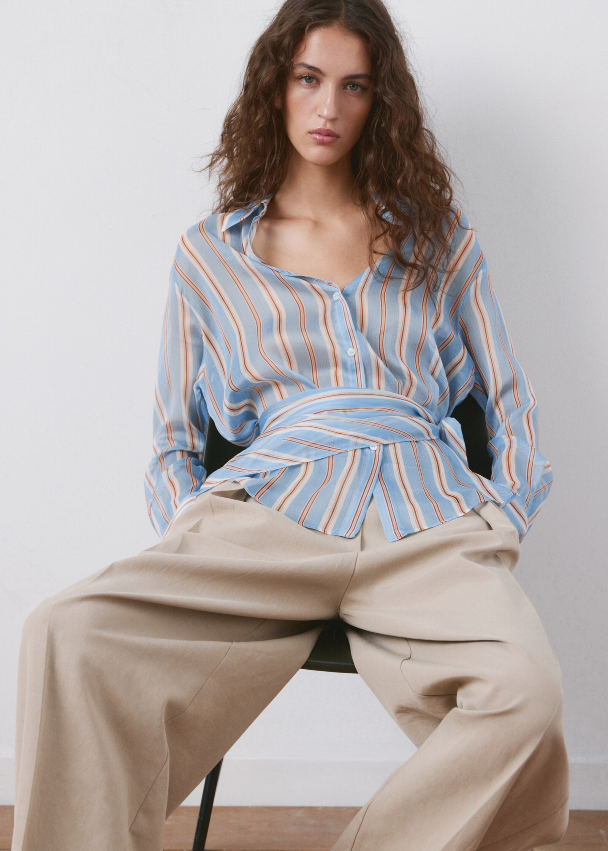 Striped straight shirt - Medium plane, Blue. Ref: 27075842-00.