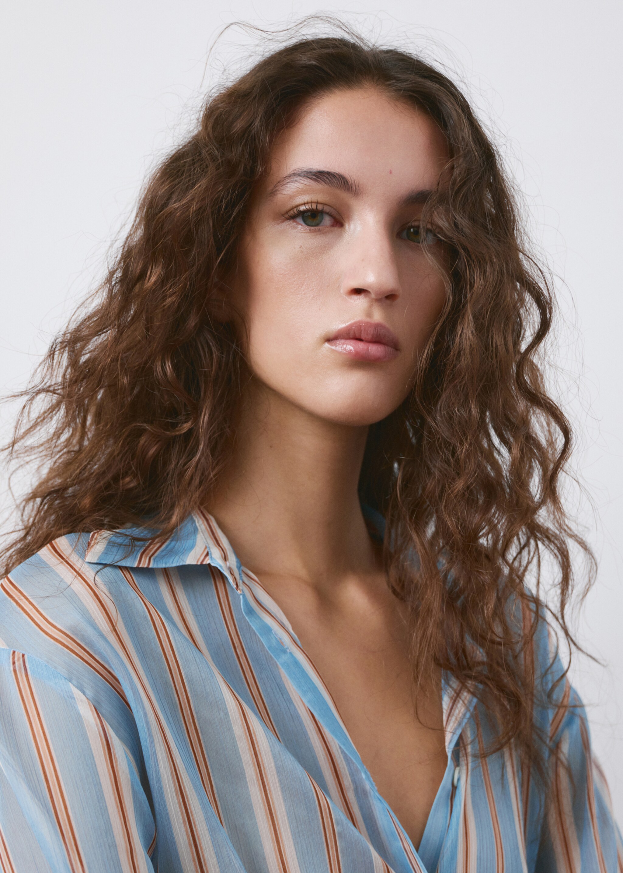 Striped straight shirt - Details of the article 1, Blue. Ref: 27075842-00.
