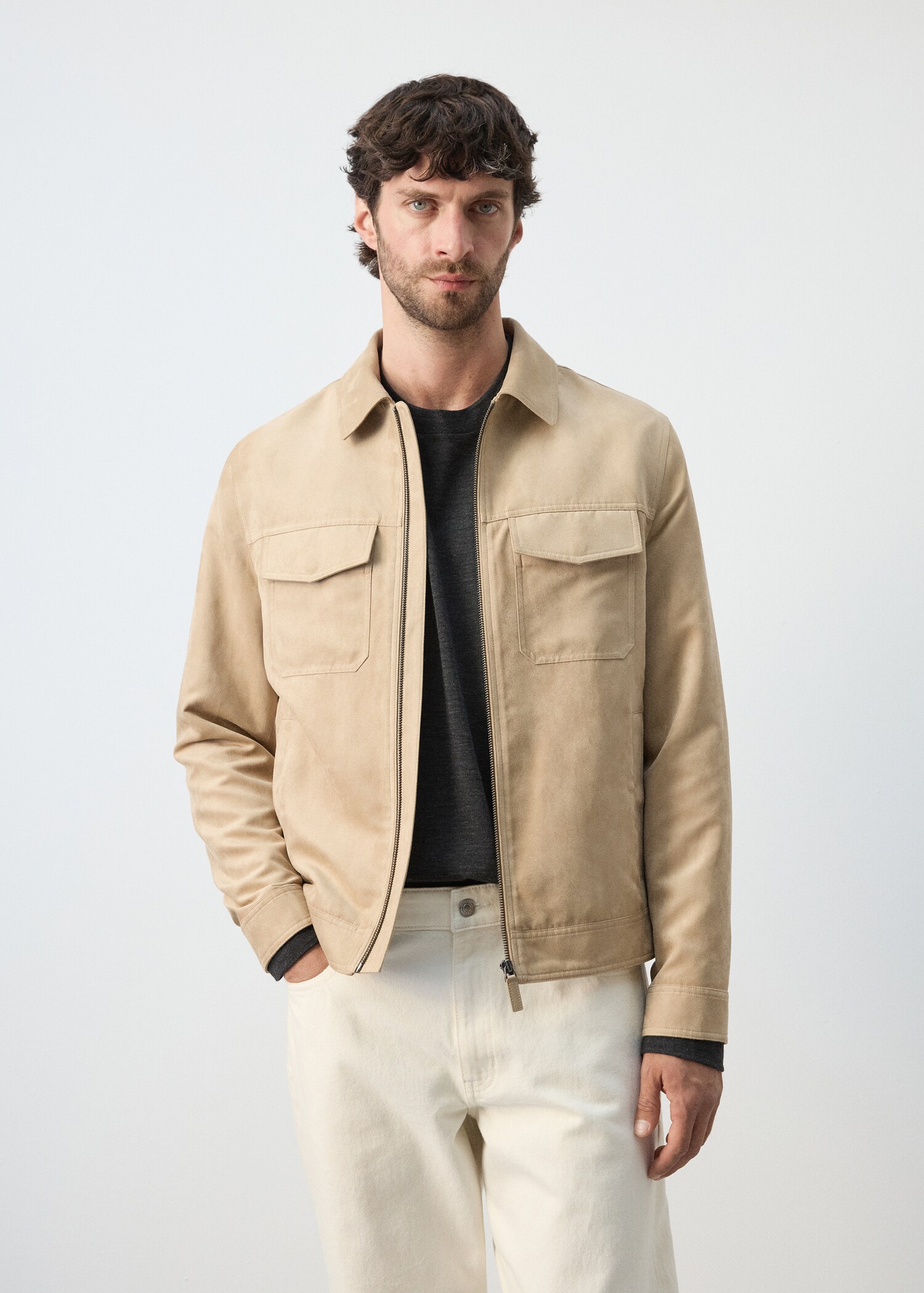 Suede-effect jacket with pockets - Medium plane