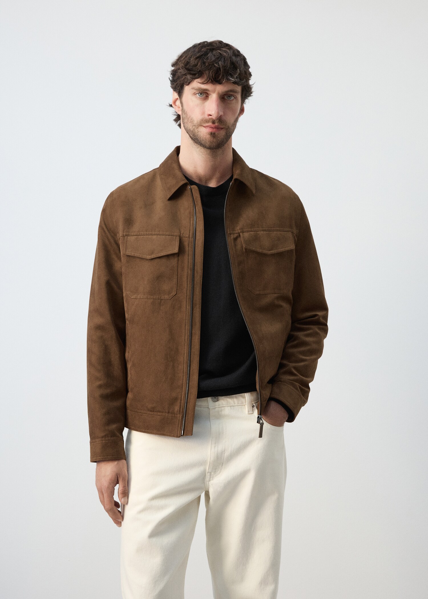 Suede-effect jacket with pockets - Medium plane