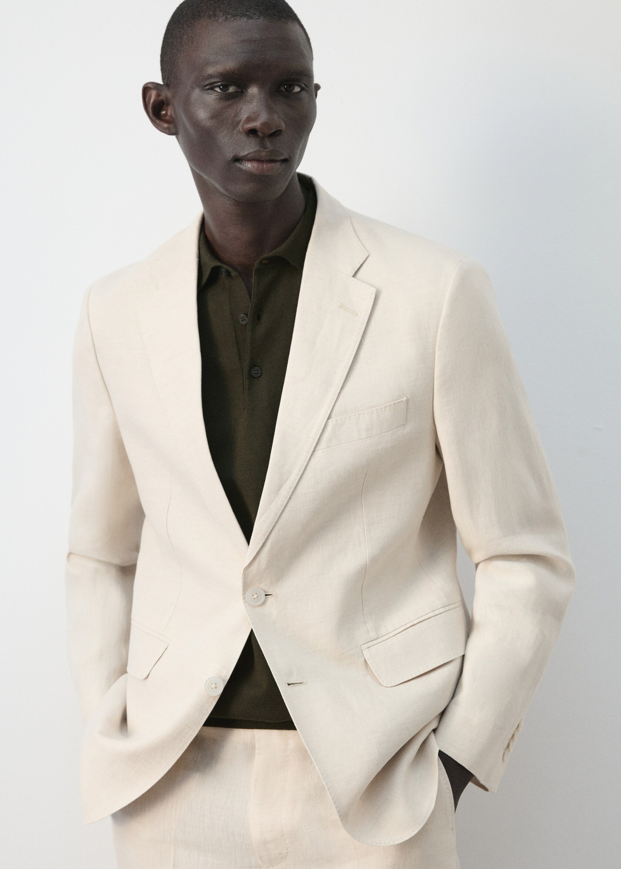 Amalfi 100% linen slim-fit suit blazer - Details of the article 1, Ecru. Ref: 27075929-00.