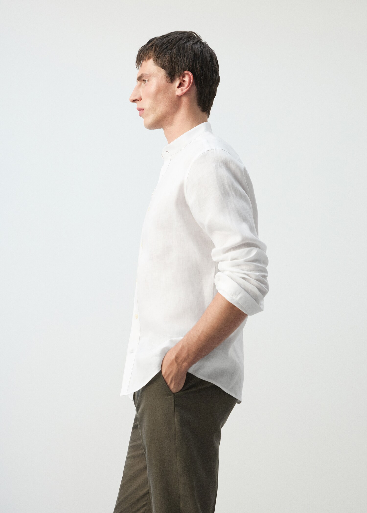 100% linen Mao collar shirt - Details of the article 2