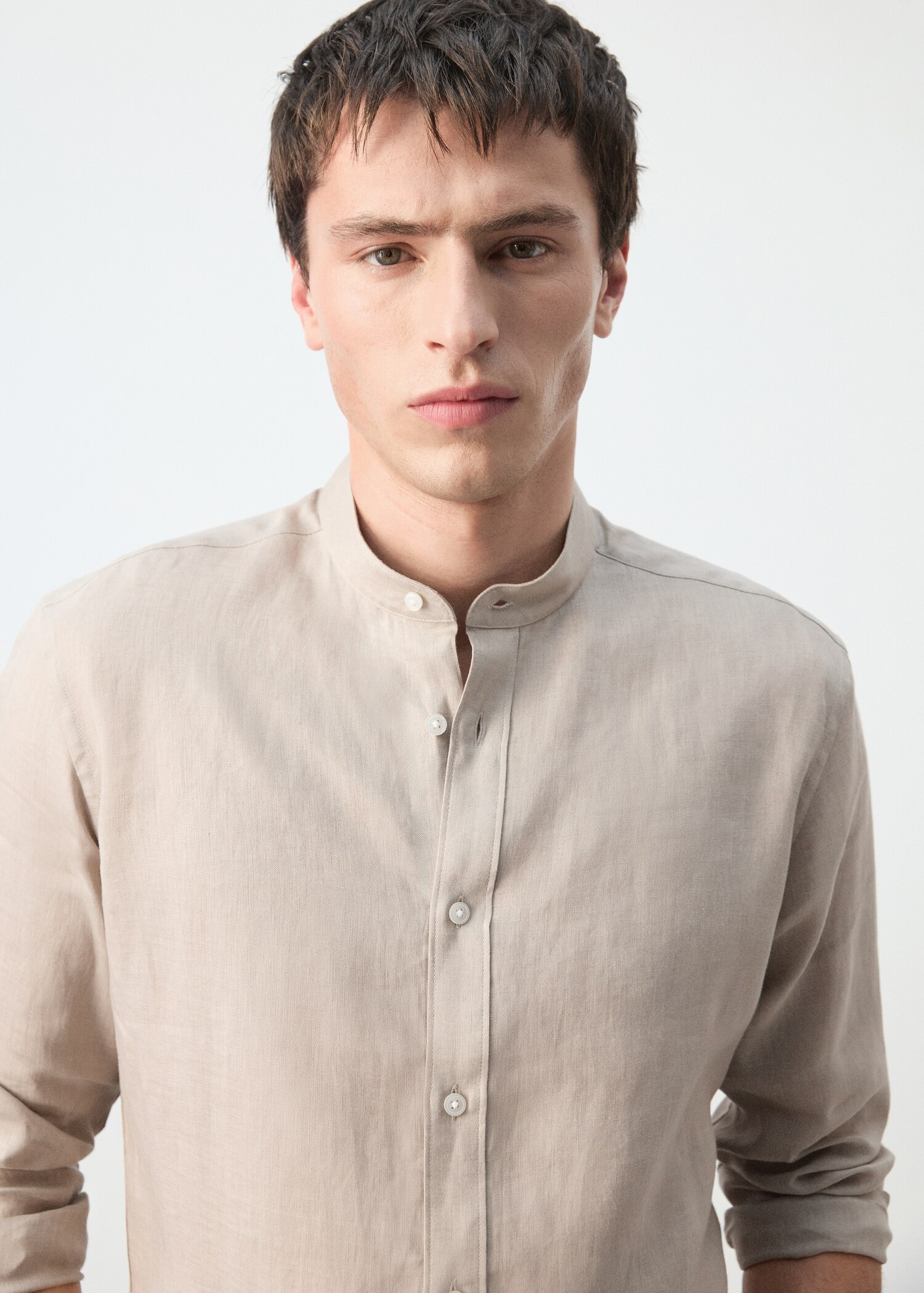 100% linen Mao collar shirt - Details of the article 1