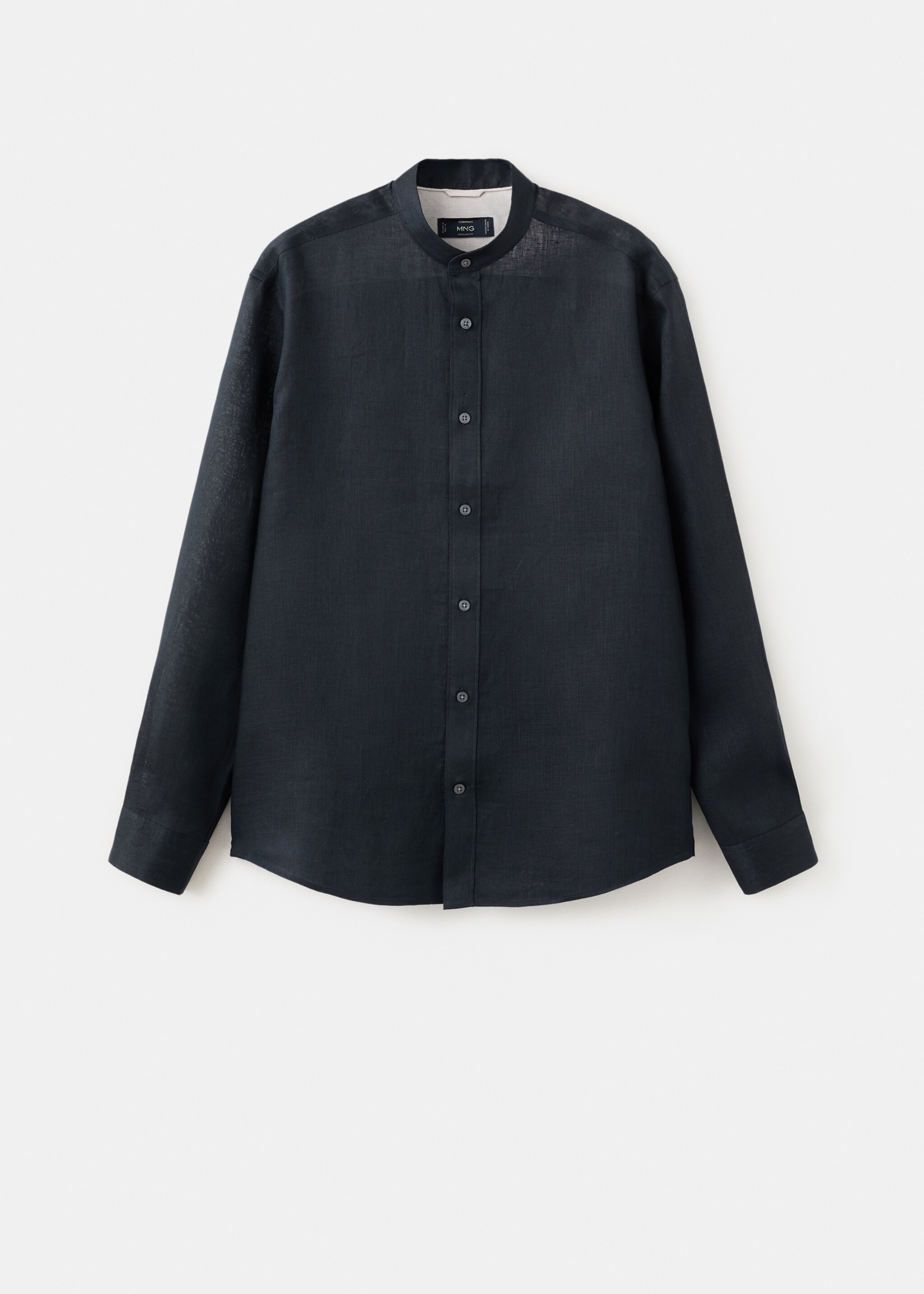 100% linen Mao collar shirt - Article without model, Navy. Ref: 27075937-00.