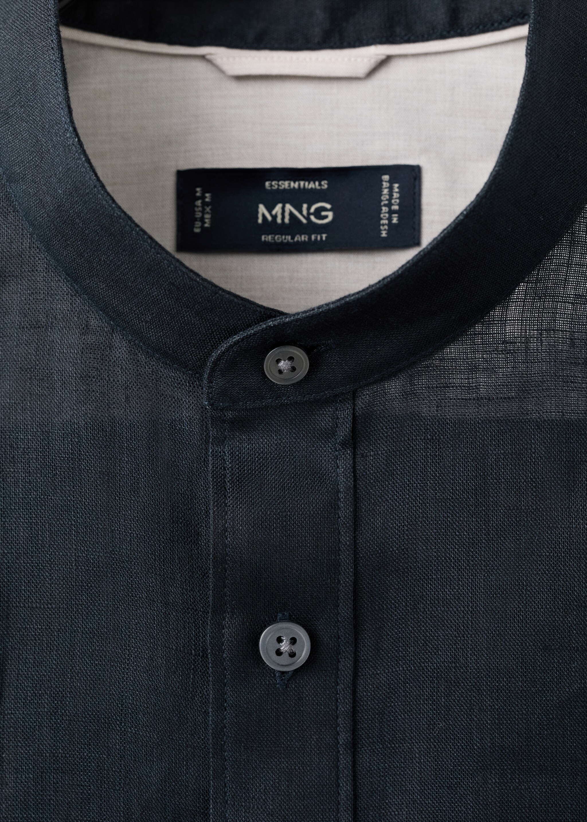 100% linen Mao collar shirt - Details of the article 0, Navy. Ref: 27075937-00.