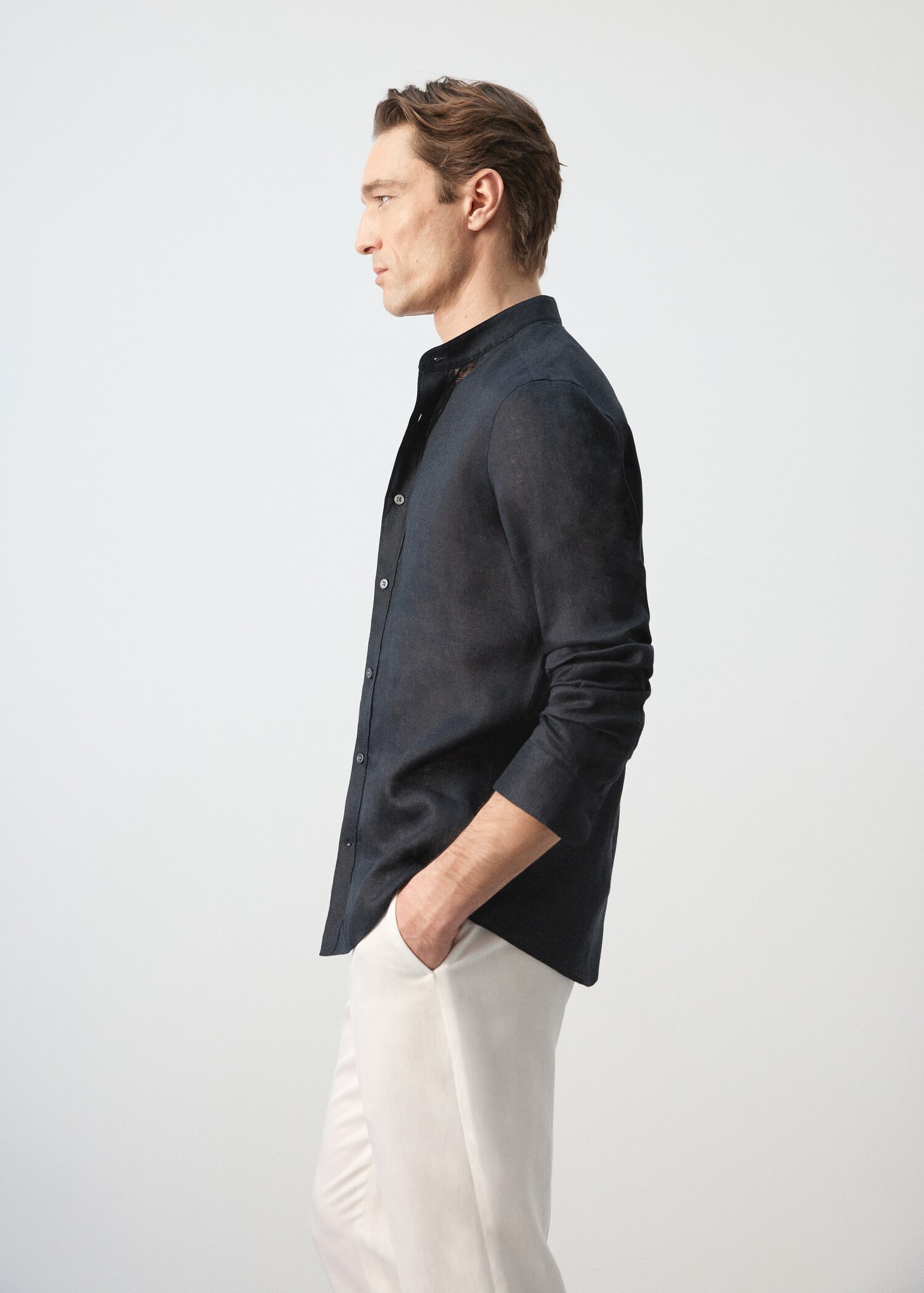 100% linen Mao collar shirt - Details of the article 2