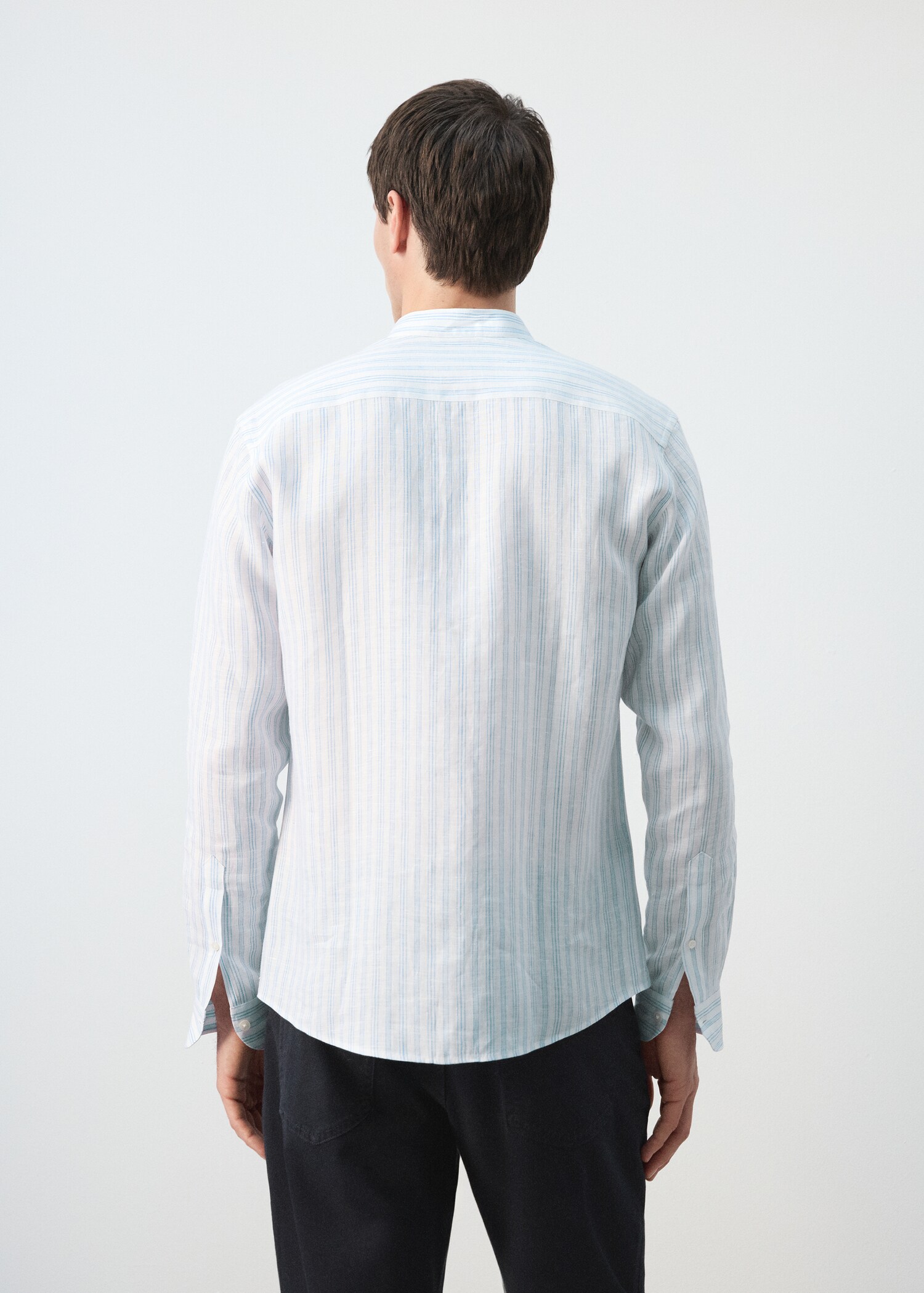 100% linen striped grandad collar shirt - Reverse of the article