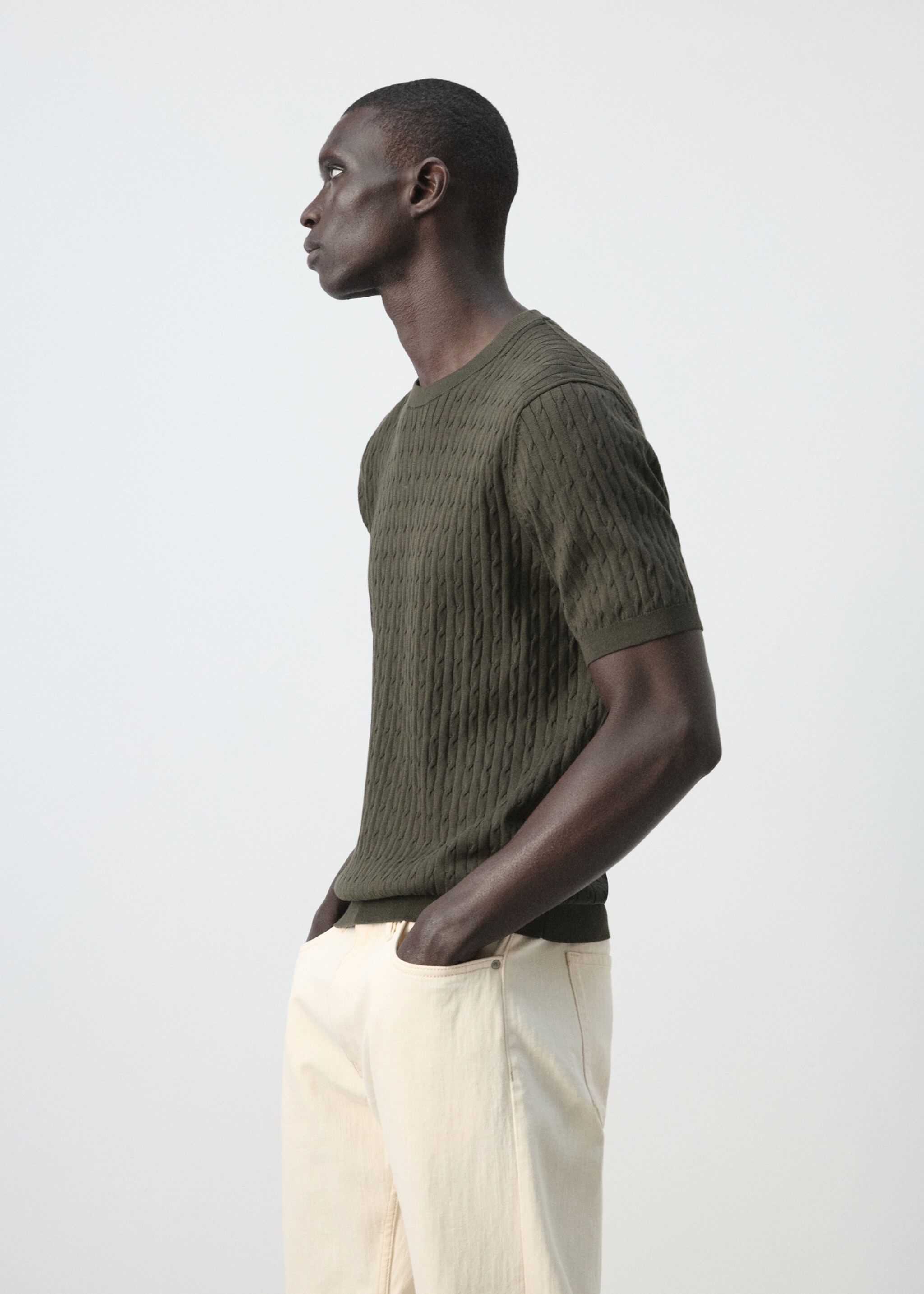Cable knit T-shirt 100% cotton - Details of the article 2, Chocolate. Ref: 27075939-00.