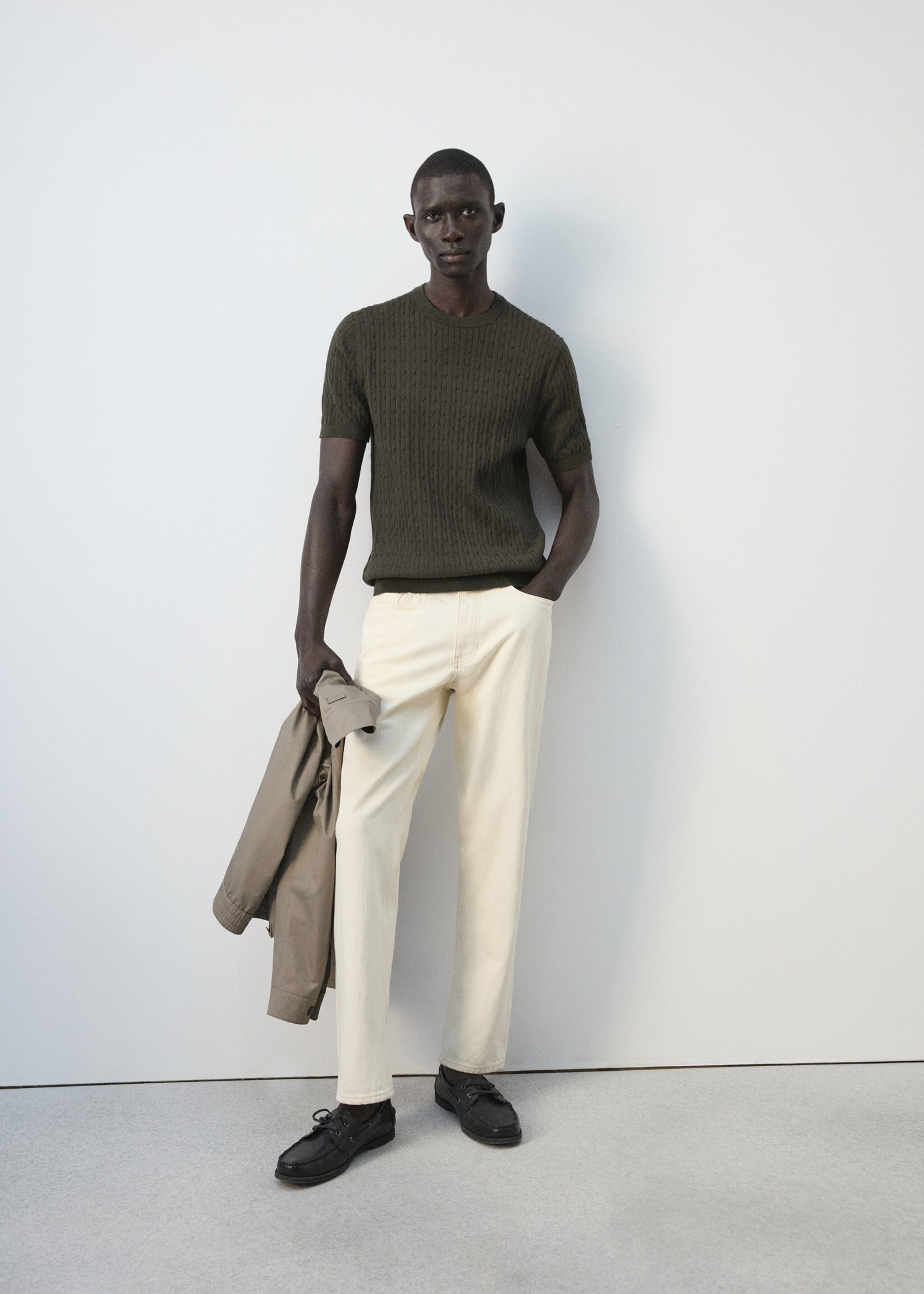 Cable knit T-shirt 100% cotton - Details of the article 6, Chocolate. Ref: 27075939-00.