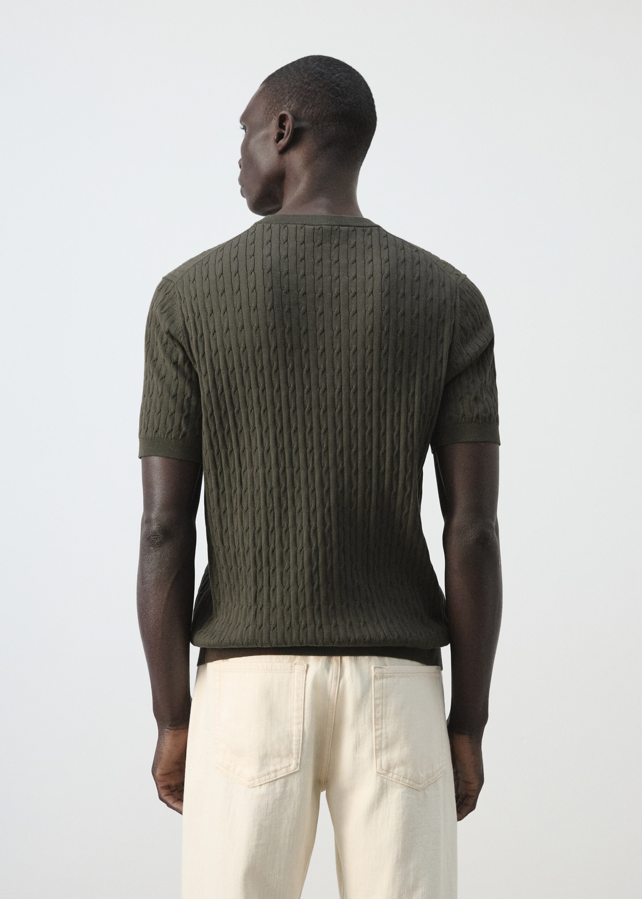 Cable knit T-shirt 100% cotton - Reverse of the article, Chocolate. Ref: 27075939-00.