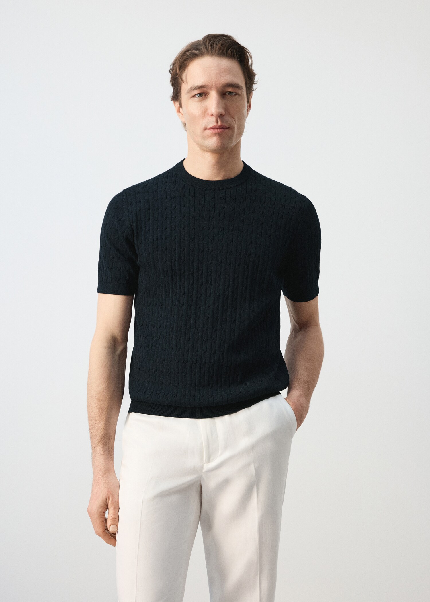 T-shirt maille torsadée 100 % coton - Plan moyen