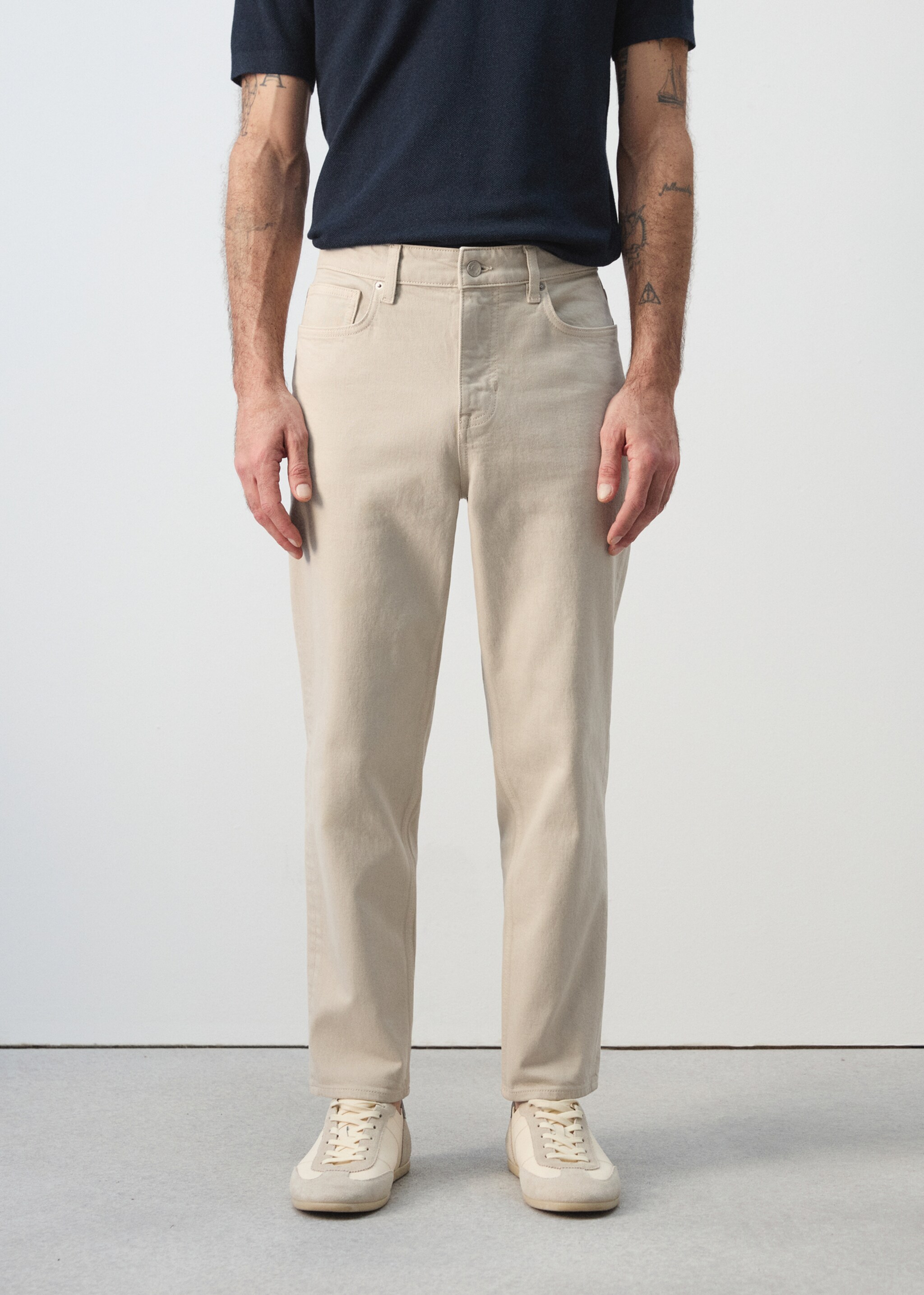 Ben cropped tapered-fit jeans - Medium plane, Sand. Ref: 27075940-00.