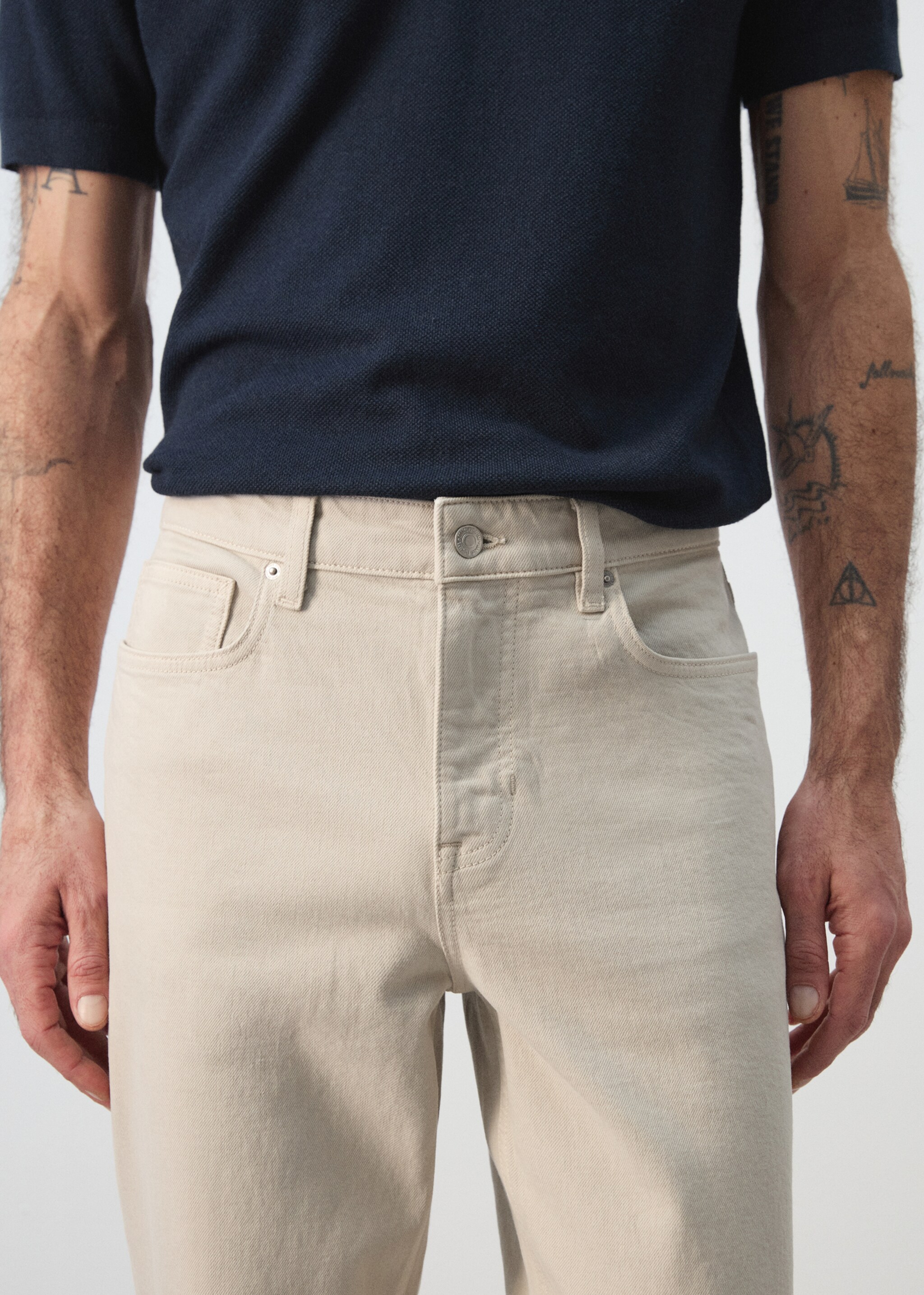 Ben cropped tapered-fit jeans - Details of the article 1, Sand. Ref: 27075940-00.
