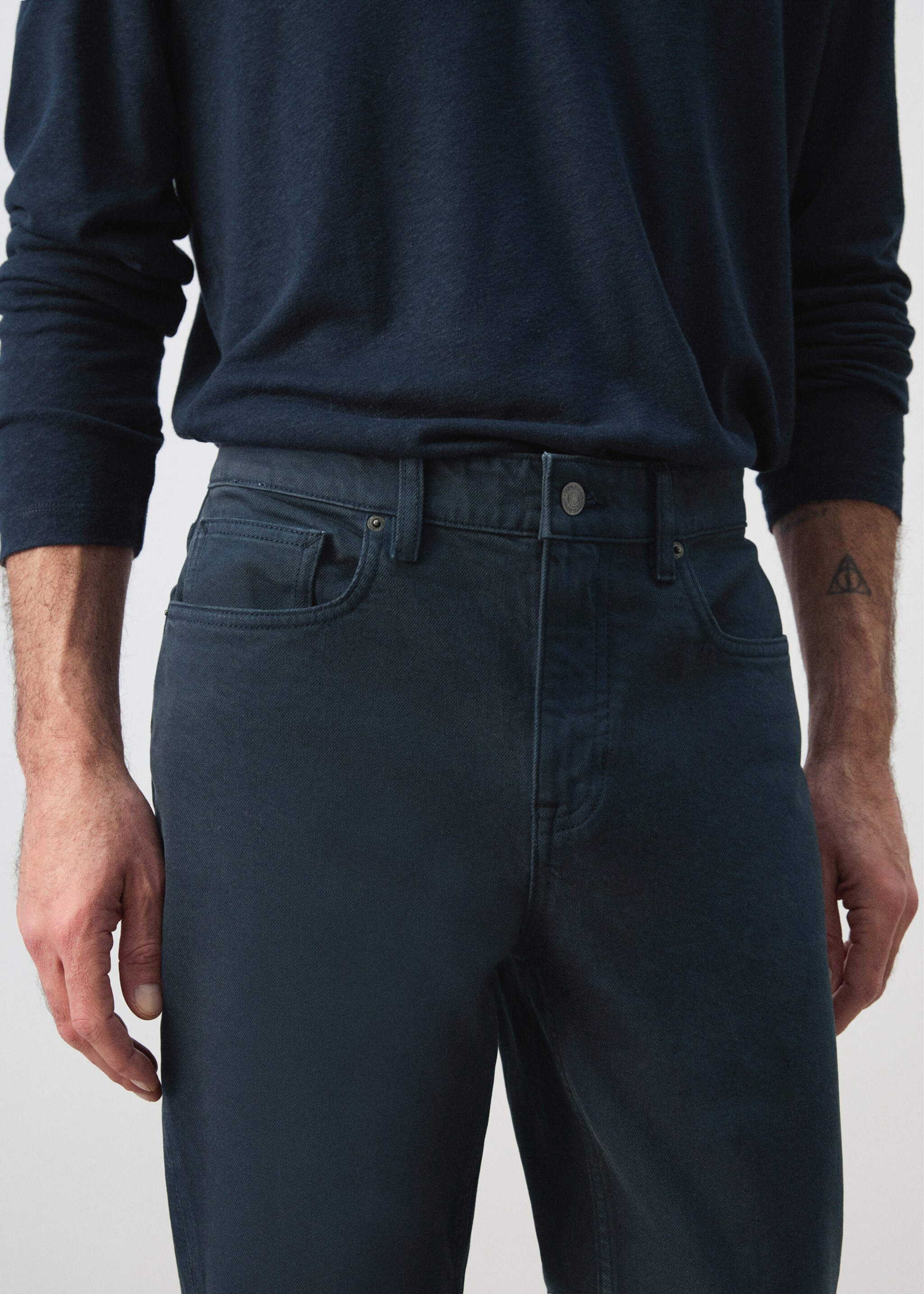 Ben cropped tapered-fit jeans - Details of the article 1, Navy. Ref: 27075940-00.