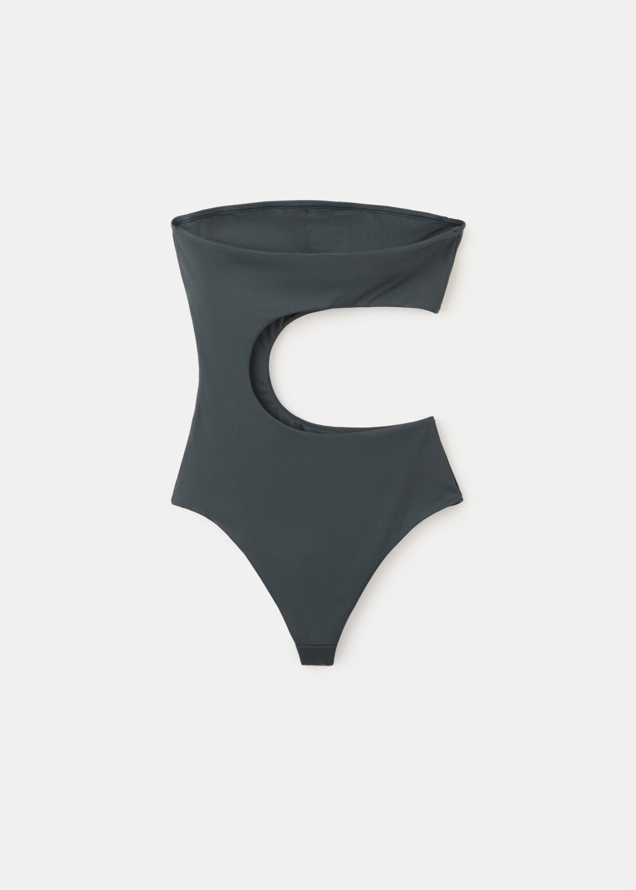 Asymmetric swimsuit with mid-rise bottoms - Details of the article 8, Charcoal. Ref: 27075945-00.